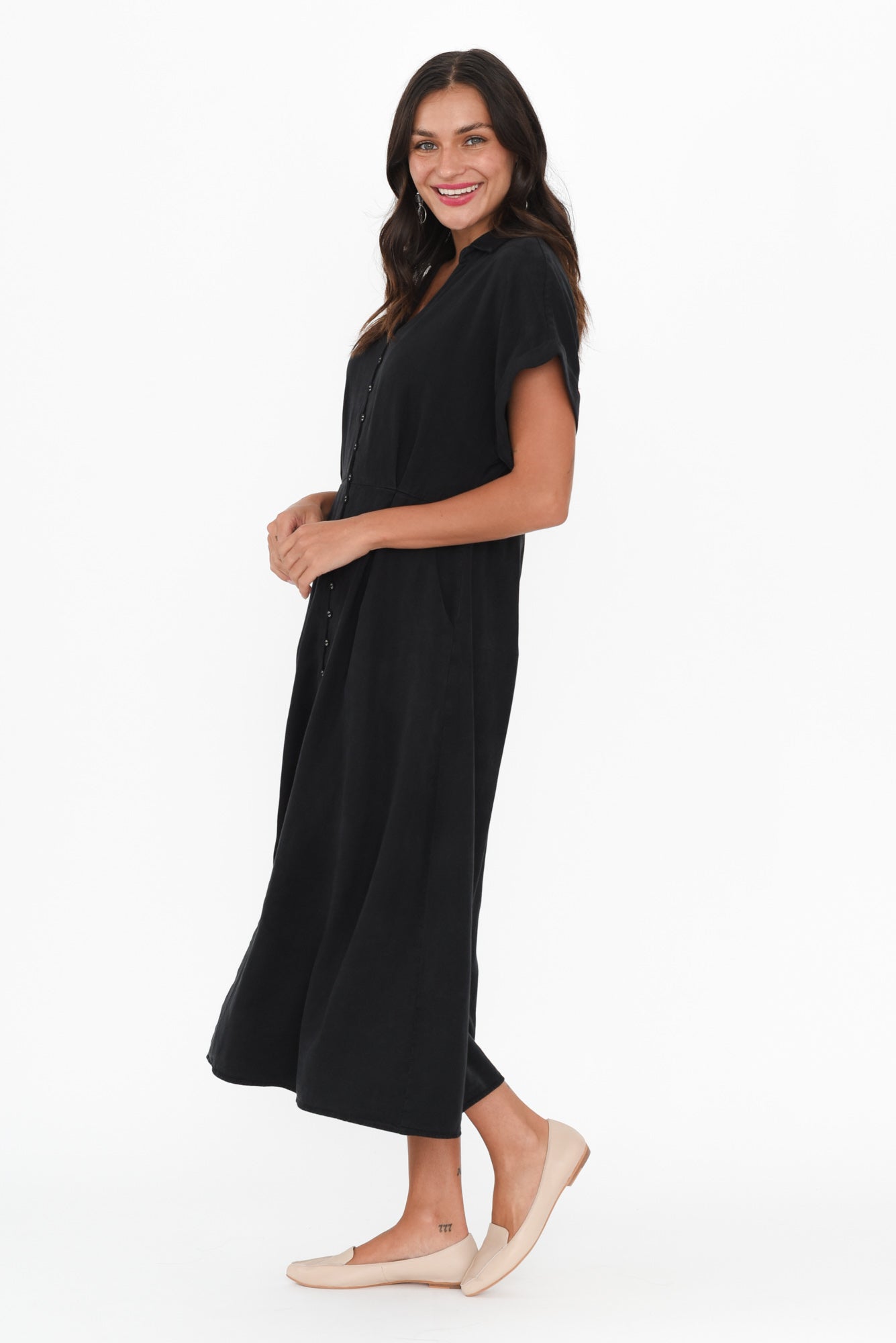 Lucia Black Linen Blend Belted Dress
