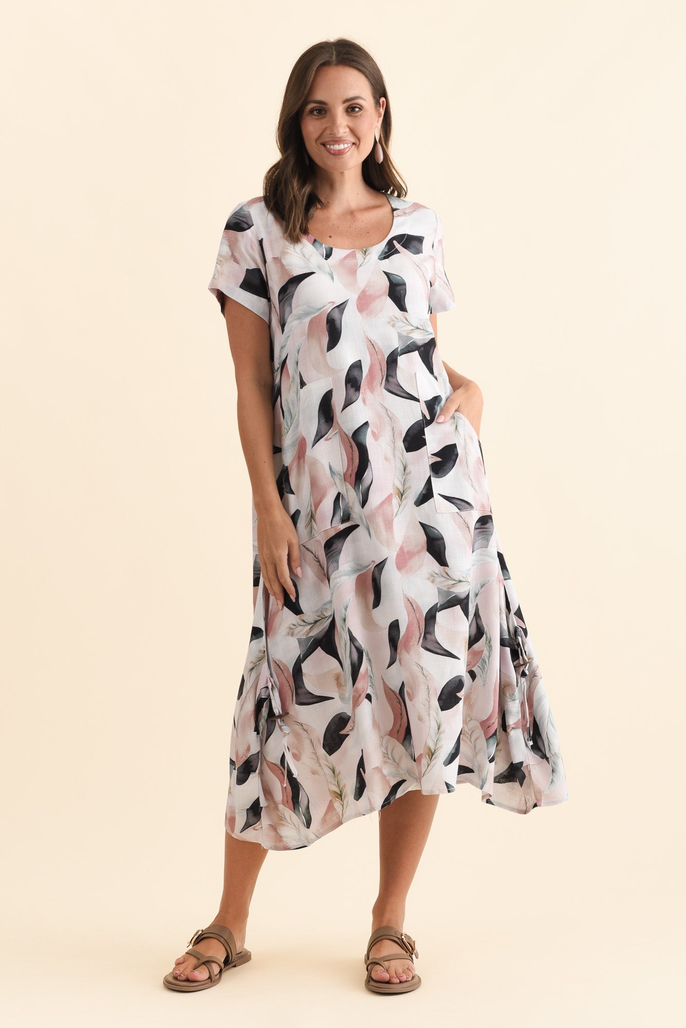 Lula Beige Abstract Linen Cotton Dress