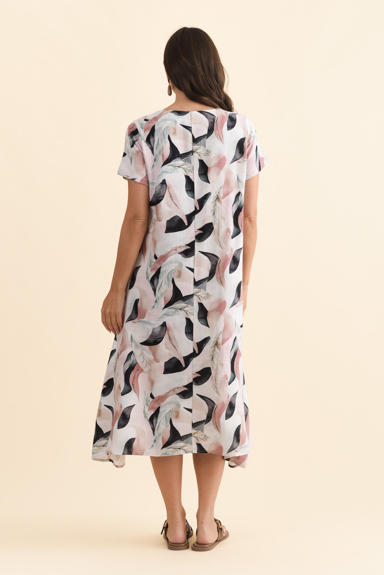Lula Beige Abstract Linen Cotton Dress