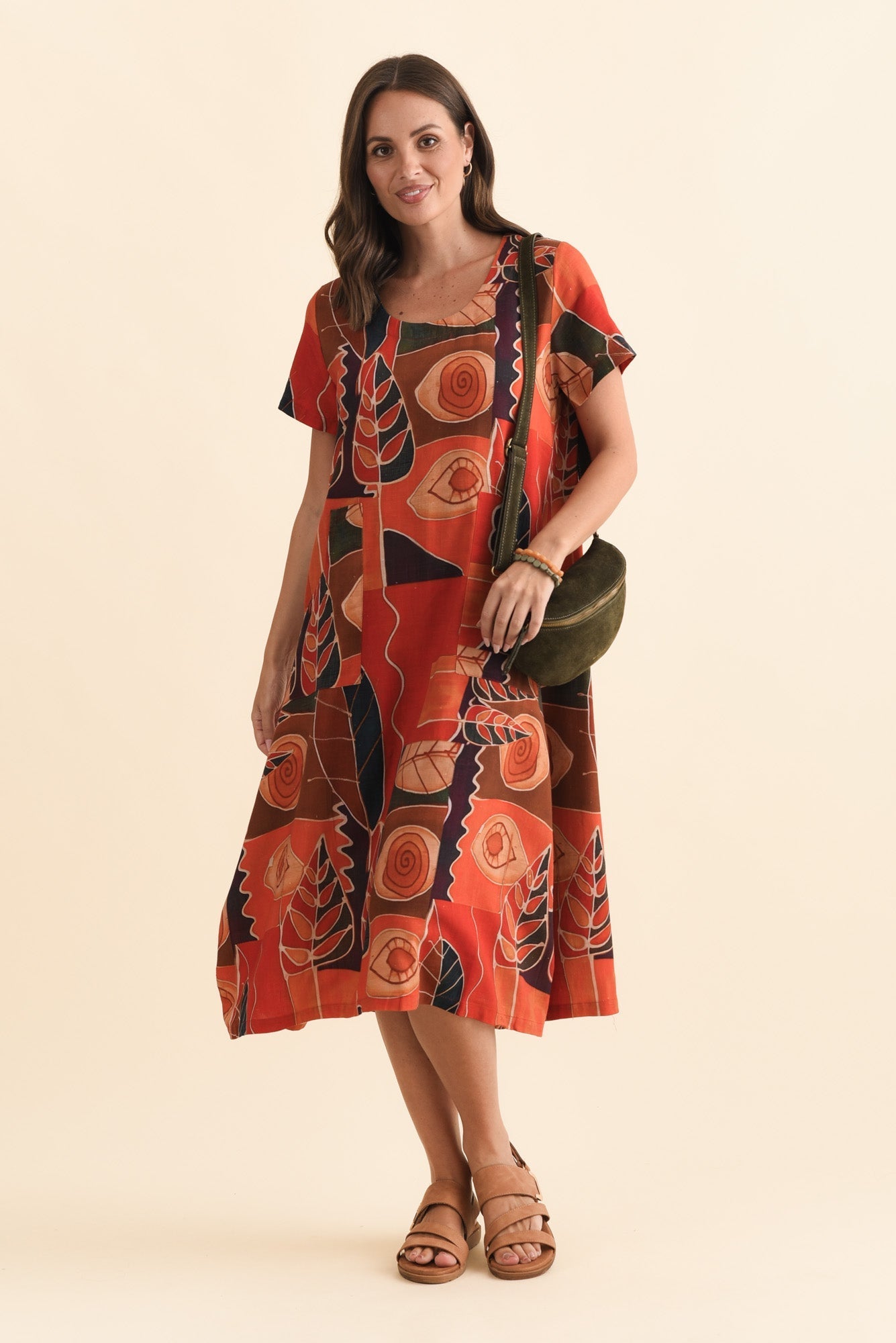Lula Red Abstract Linen Cotton Dress