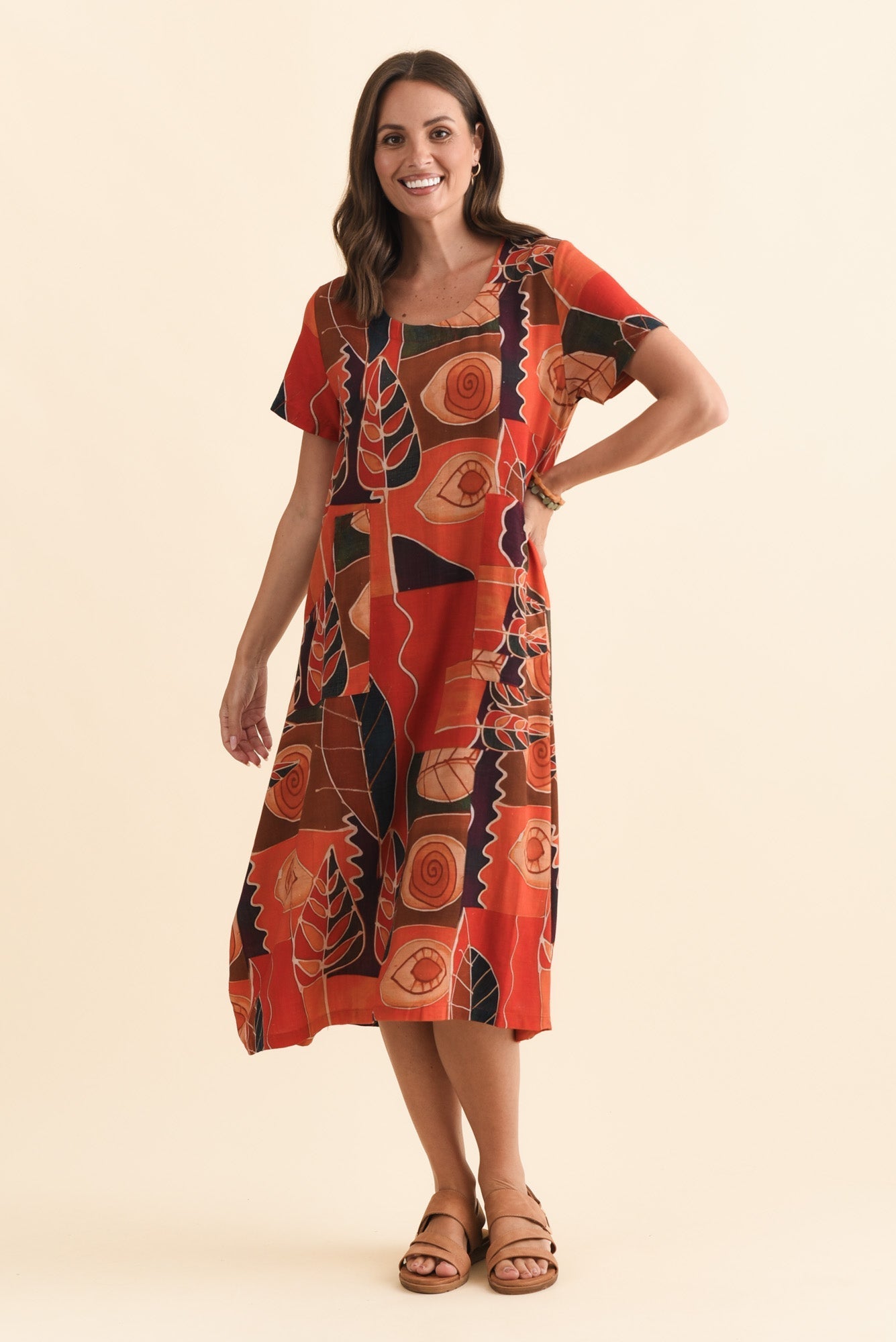 Lula Red Abstract Linen Cotton Dress
