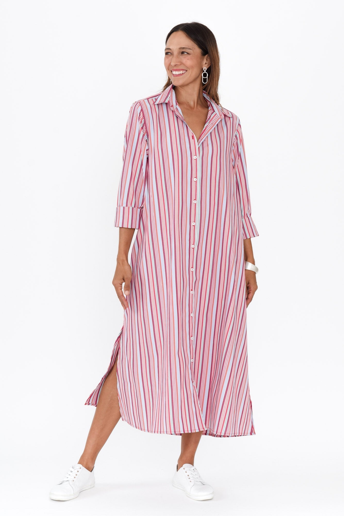 Lunella Red Stripe Cotton Blend Dress