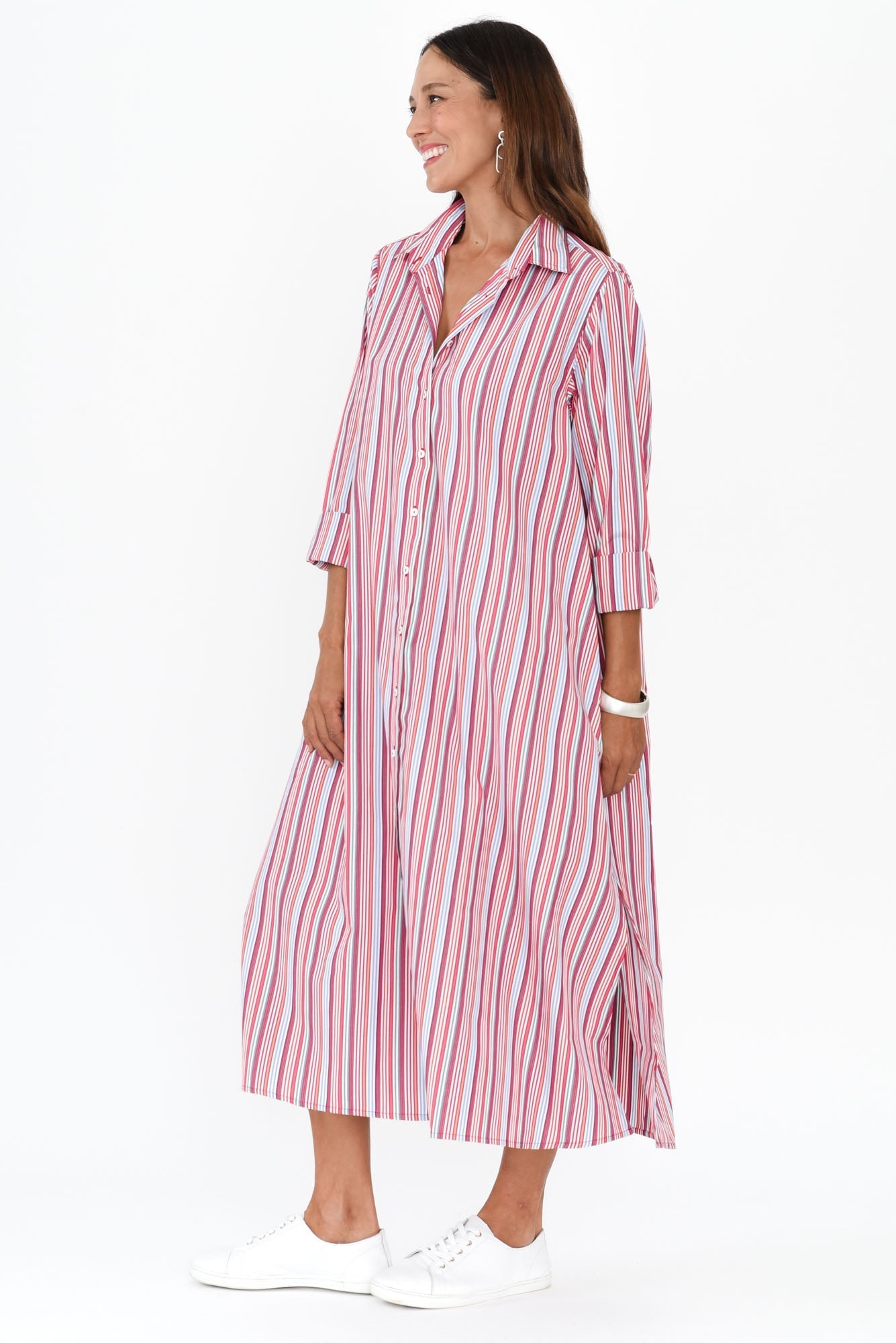 Lunella Red Stripe Cotton Blend Dress