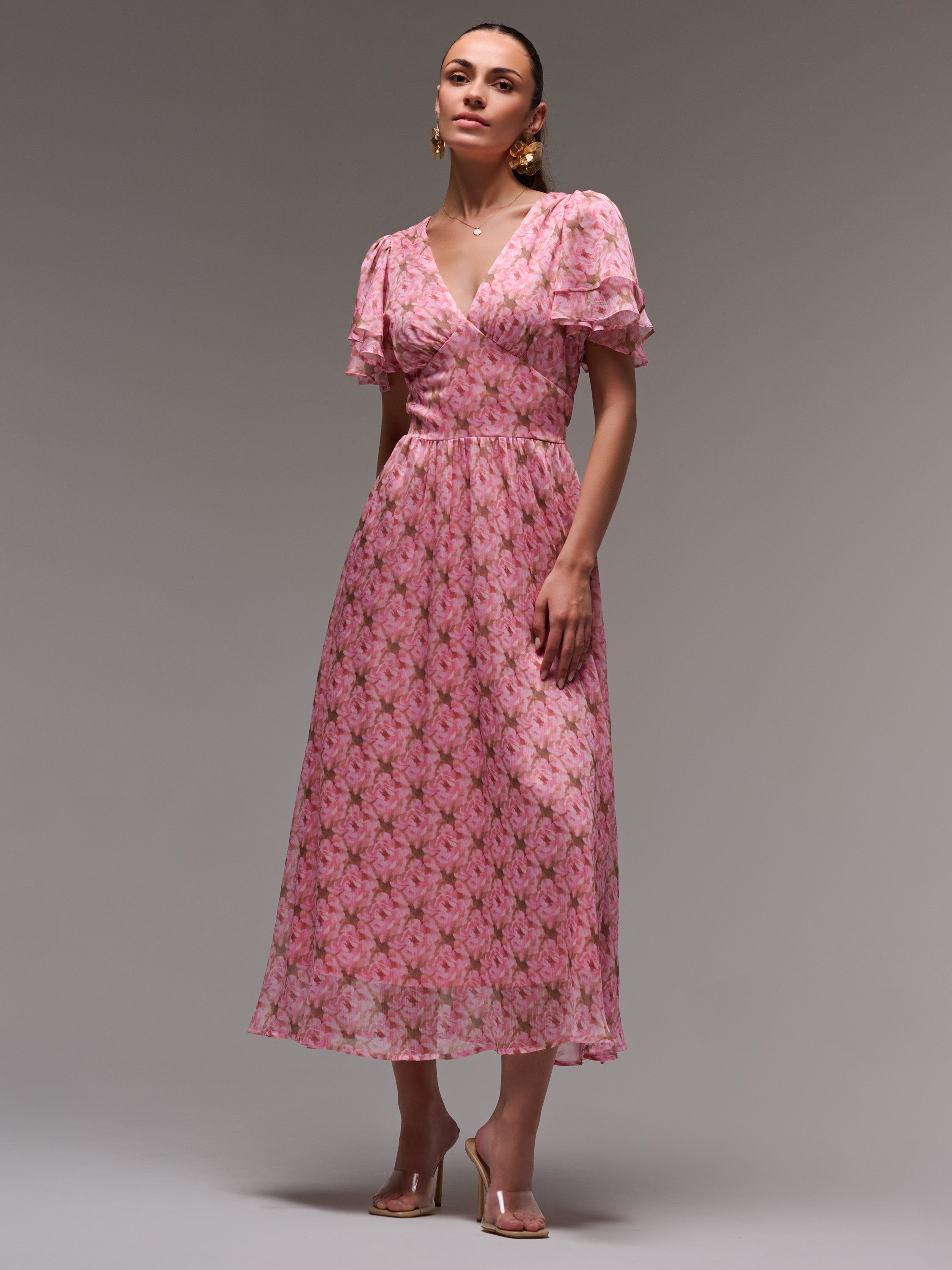 Layered Angel Sleeved Chiffon Maxi Dress Styled View