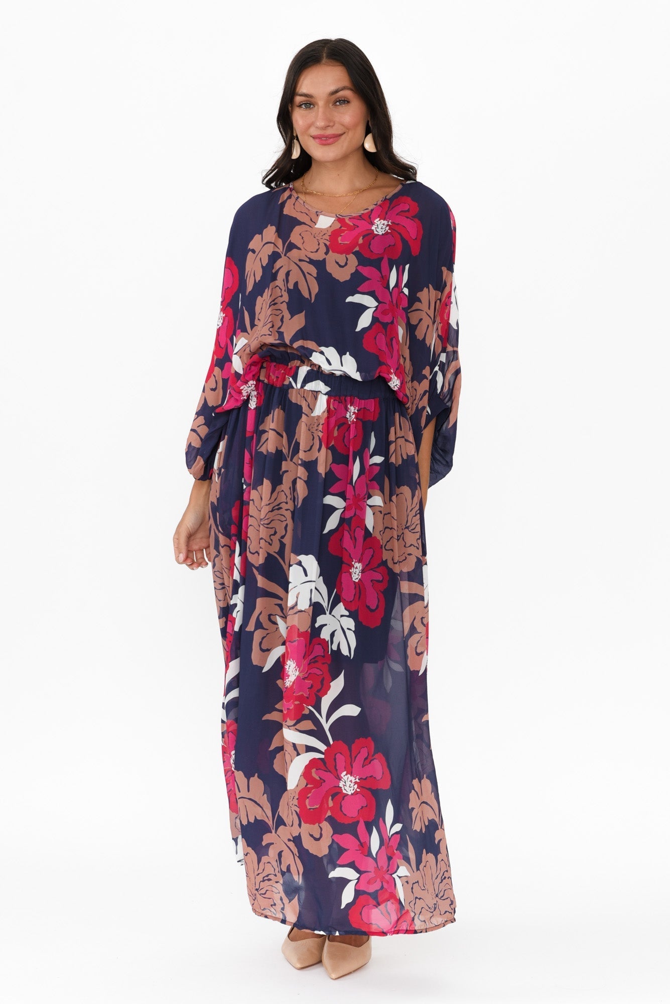 Magnetic Navy Floral Long Sleeve Dress