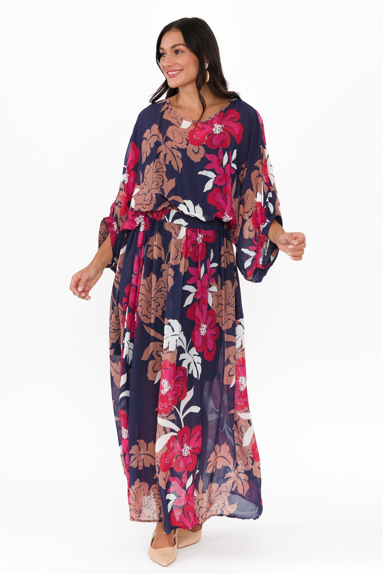 Magnetic Navy Floral Long Sleeve Dress