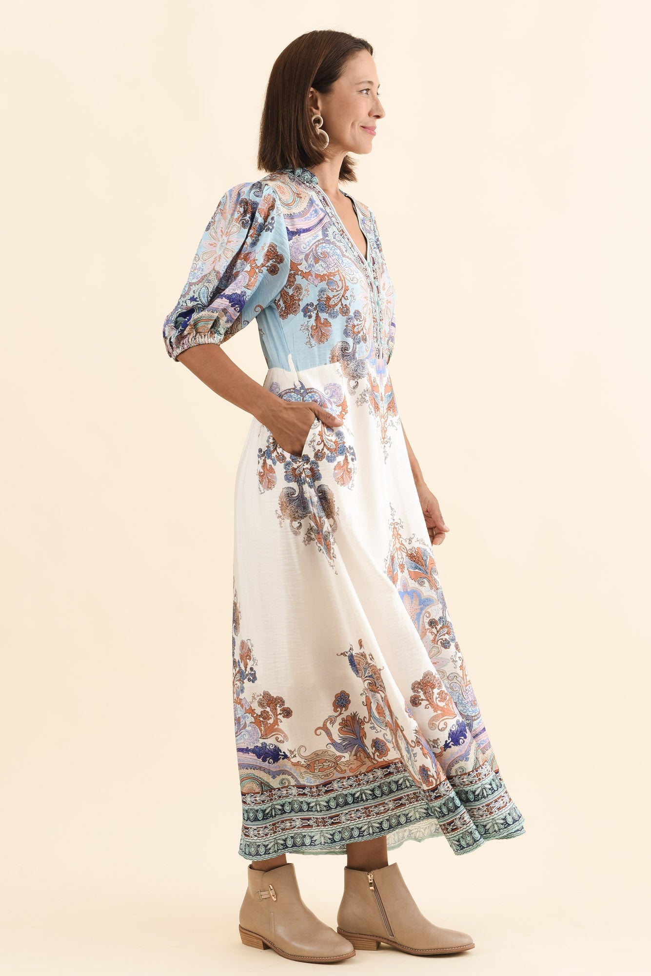 Marchant Blue Mosaic Linen Cotton Dress