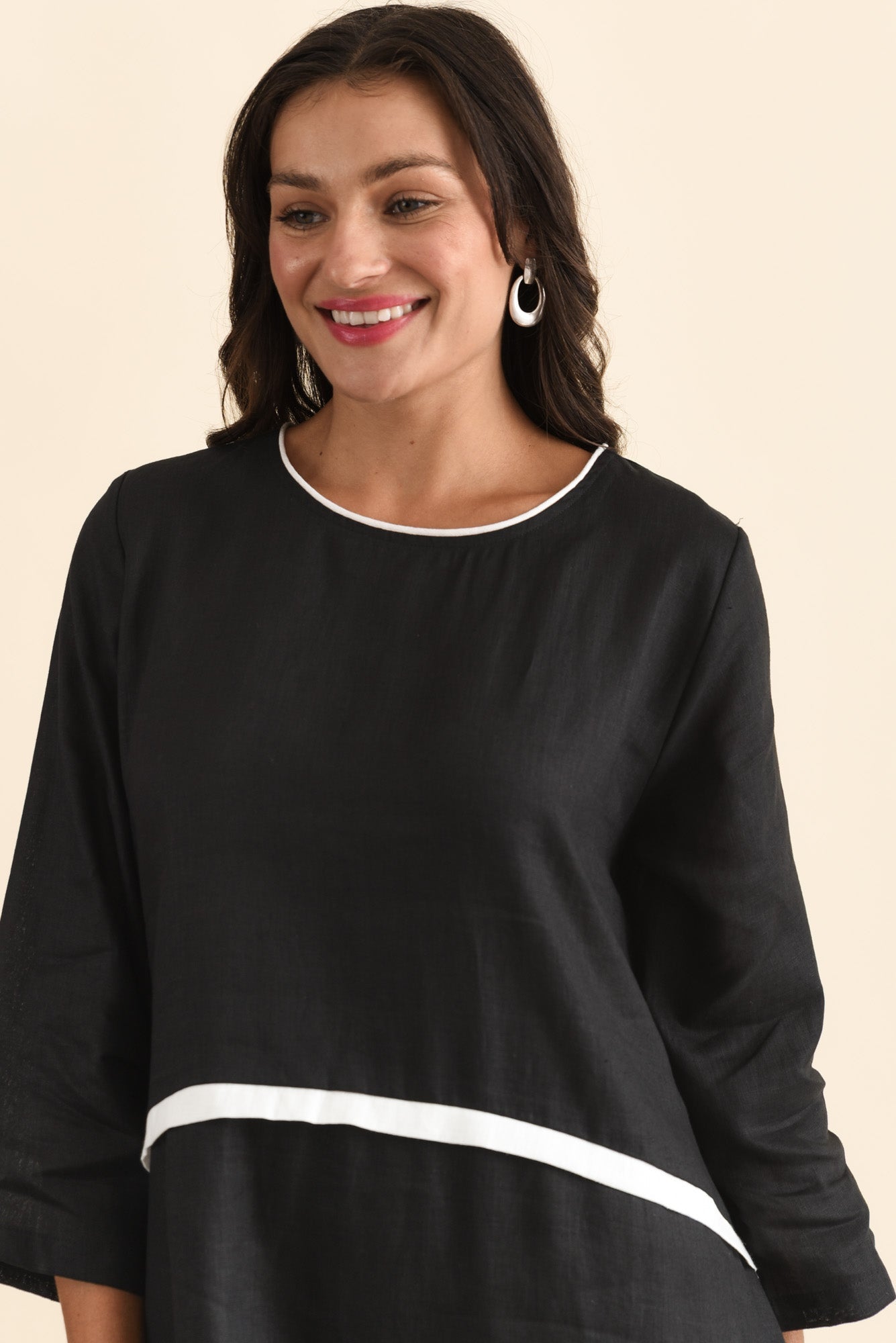 Mariam Black Contrast Linen Dress