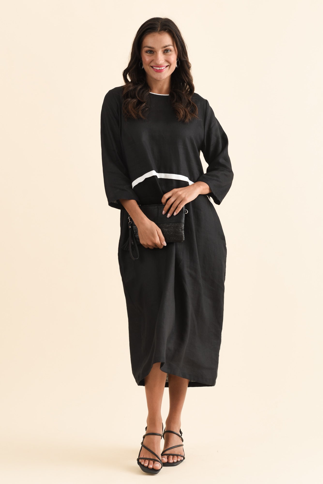 Mariam Black Contrast Linen Dress
