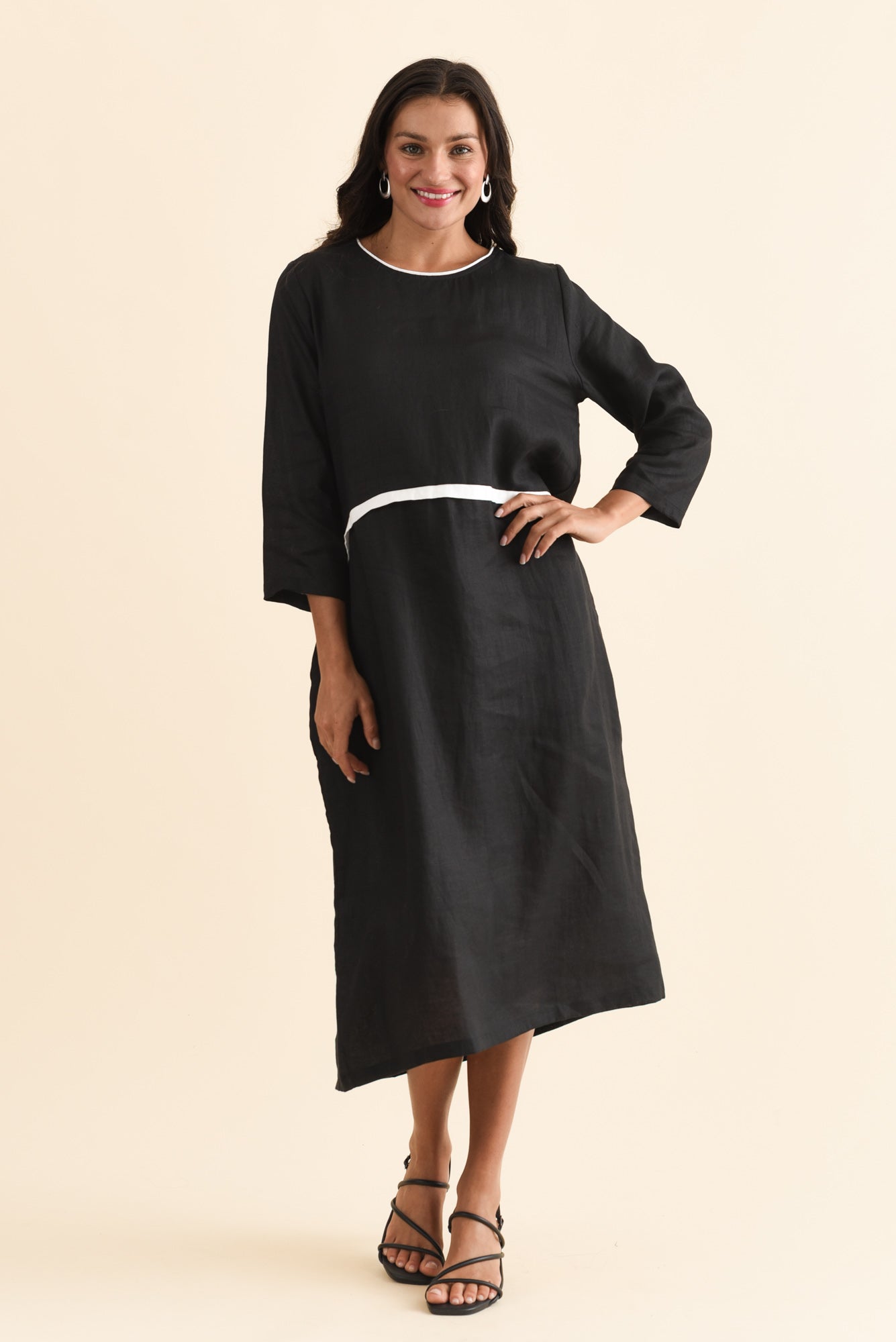 Mariam Black Contrast Linen Dress