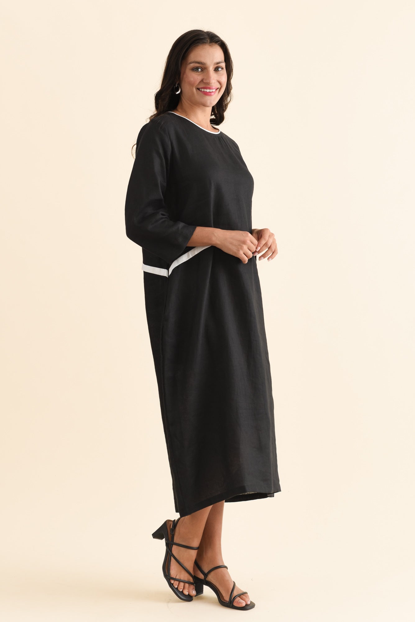 Mariam Black Contrast Linen Dress