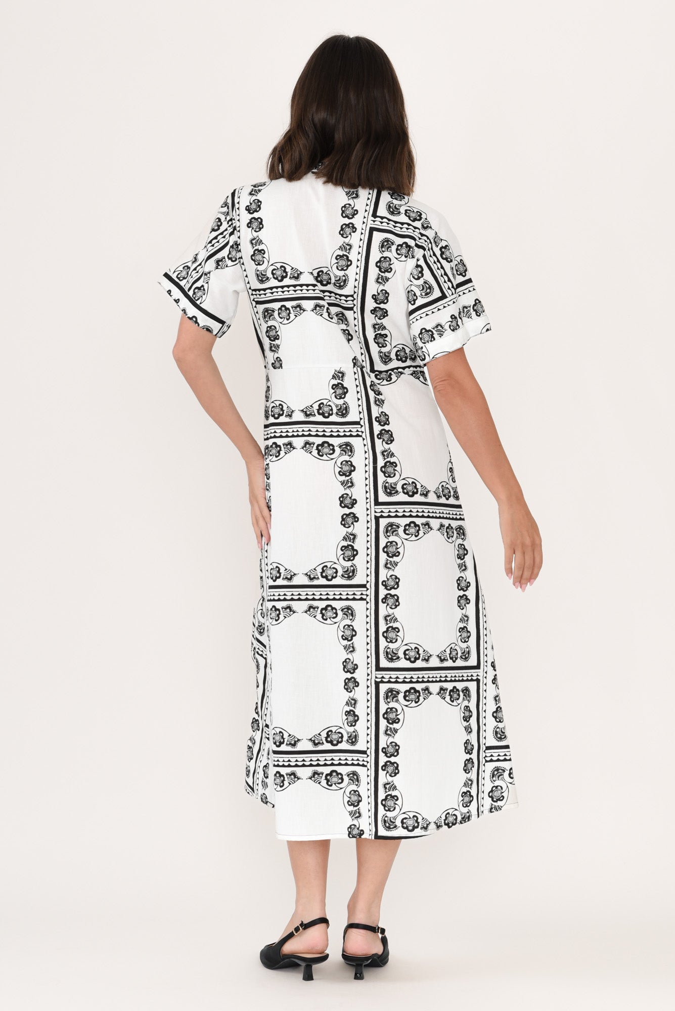 Marilyn White Tile Cotton Tie Dress