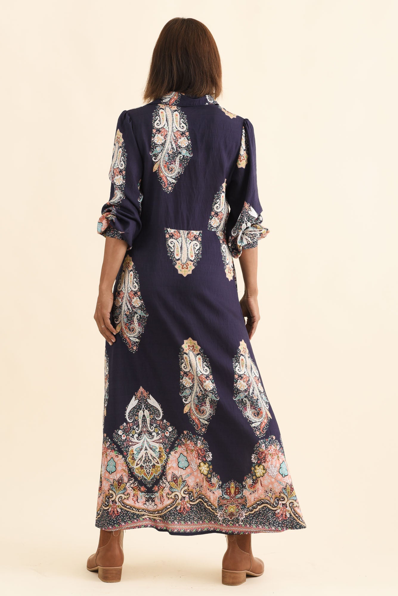 Marina Navy Mosaic Linen Cotton Dress
