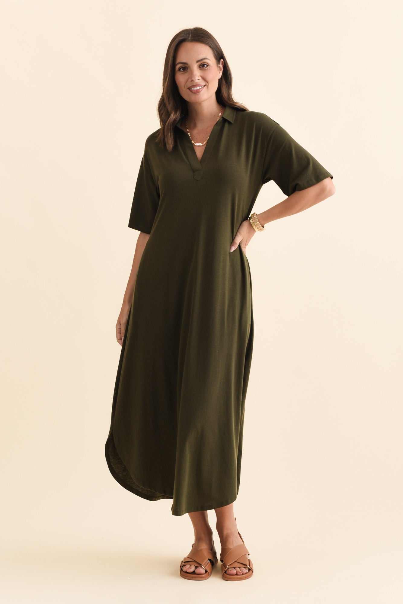 Marnie Khaki Bamboo Tie Dress