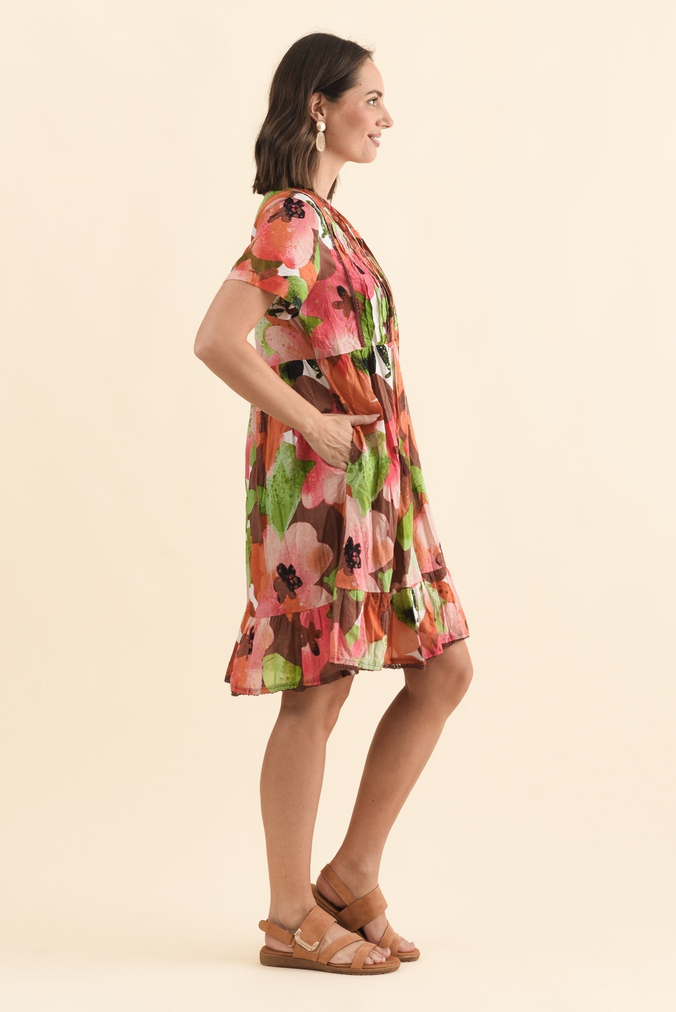 Marisol Pink Floral Crinkle Cotton Dress