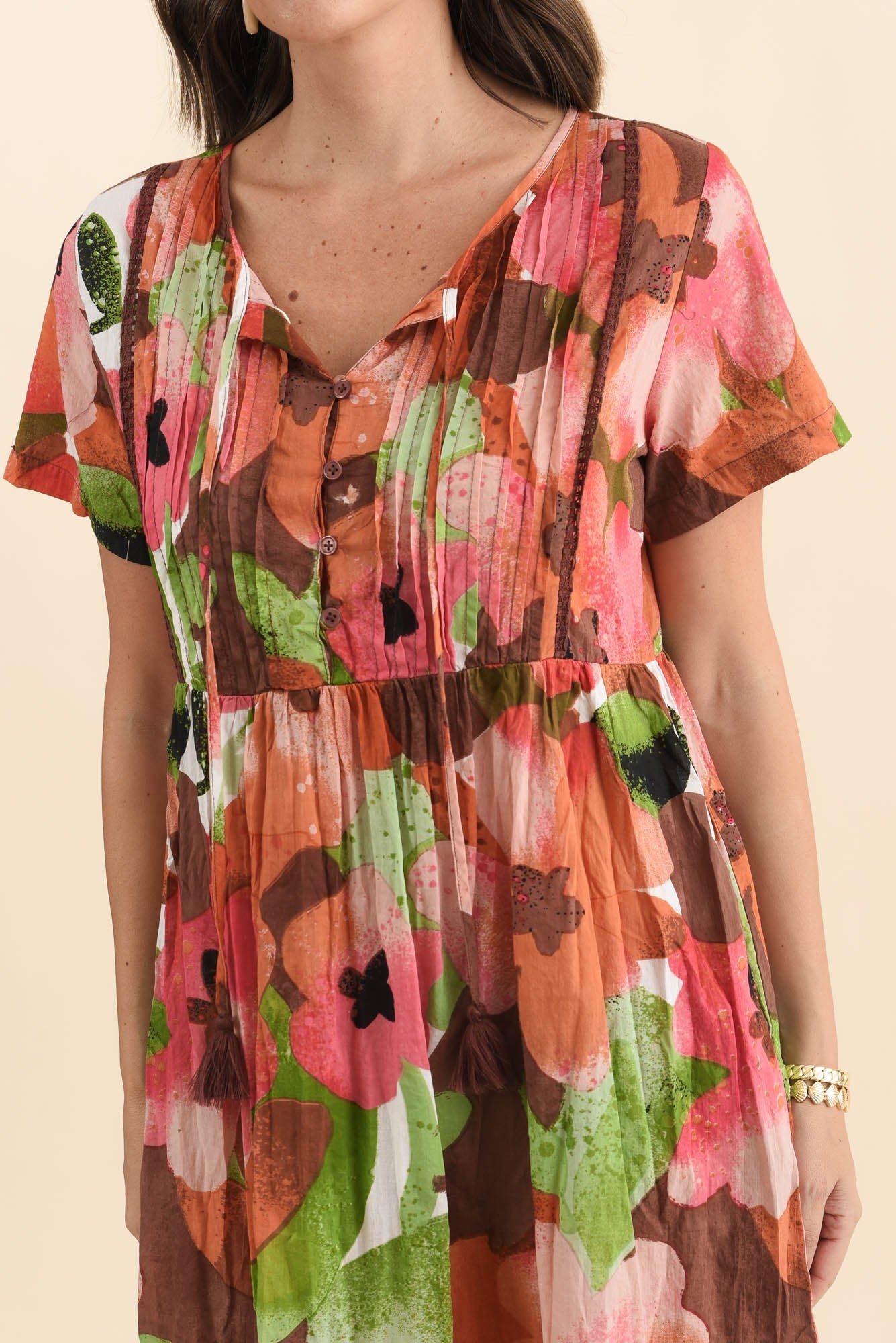 Marisol Pink Floral Crinkle Cotton Dress
