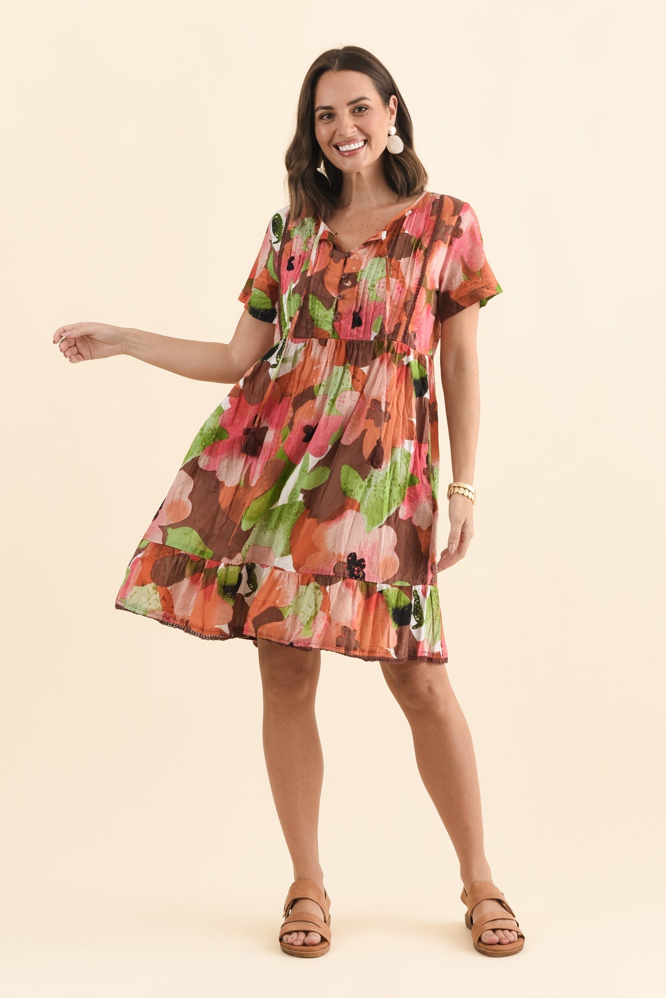 Marisol Pink Floral Crinkle Cotton Dress