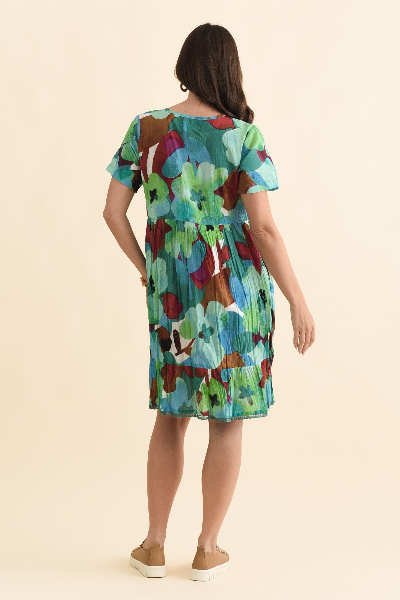 Marisol Teal Flower Crinkle Cotton Dress
