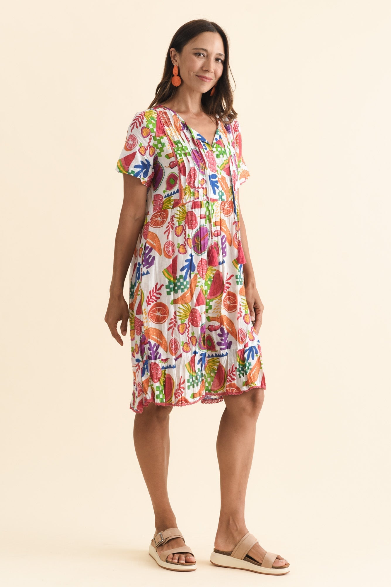Marisol White Fruity Crinkle Cotton Dress