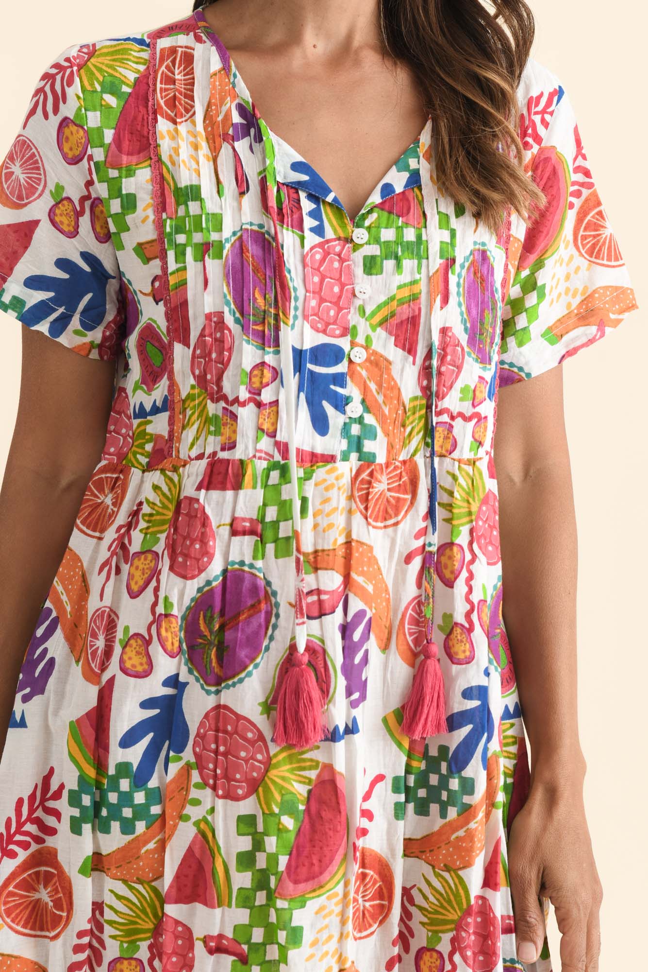 Marisol White Fruity Crinkle Cotton Dress