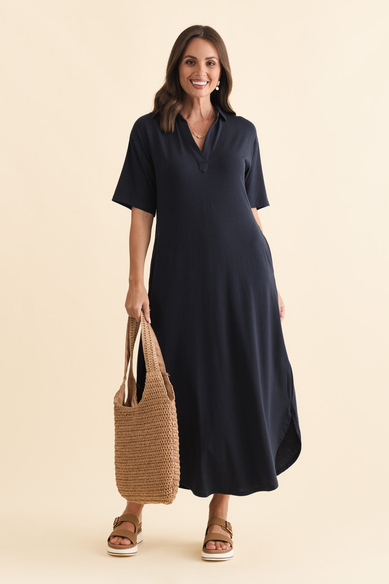 Marnie Navy Bamboo Tie Dress