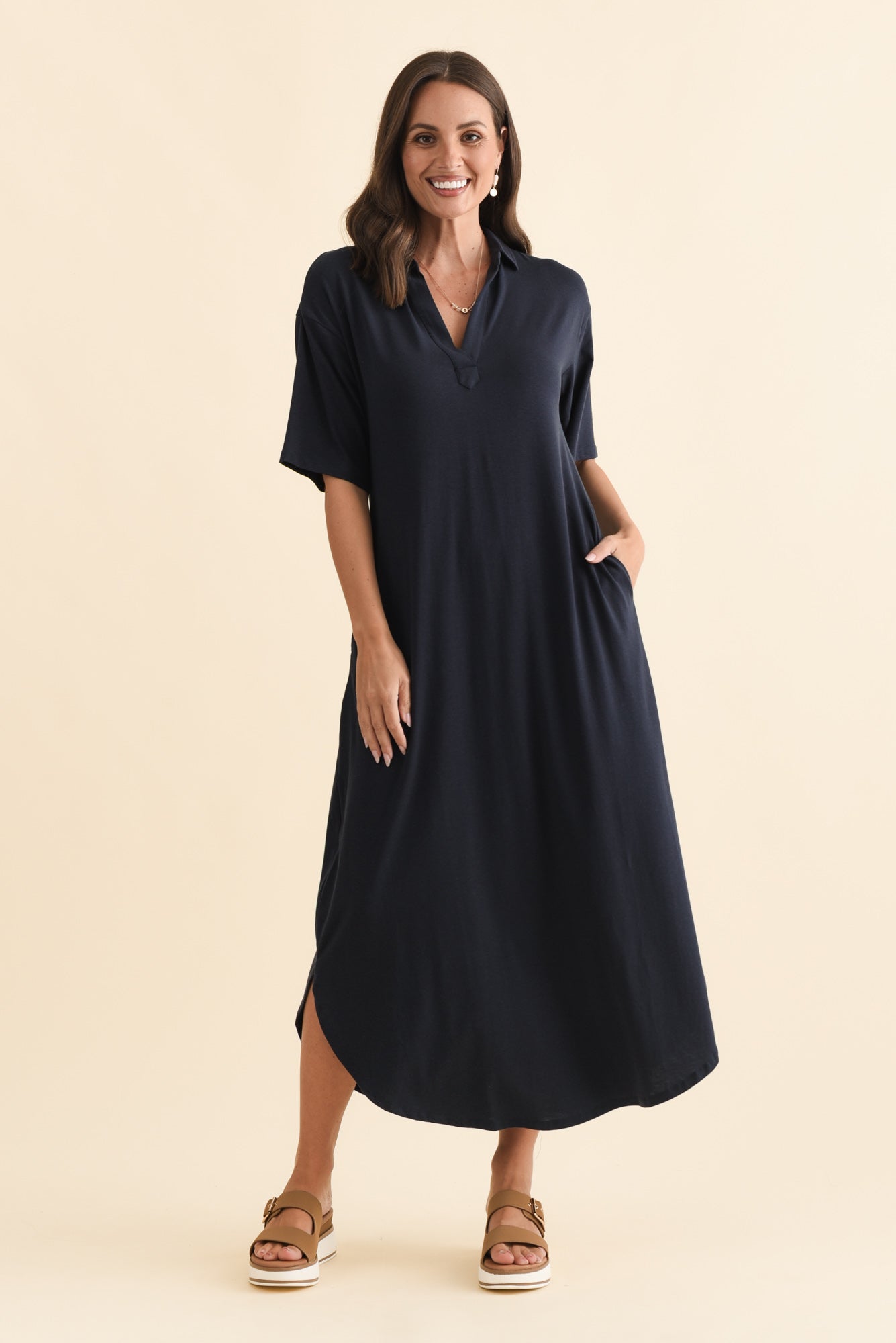 Marnie Navy Bamboo Tie Dress