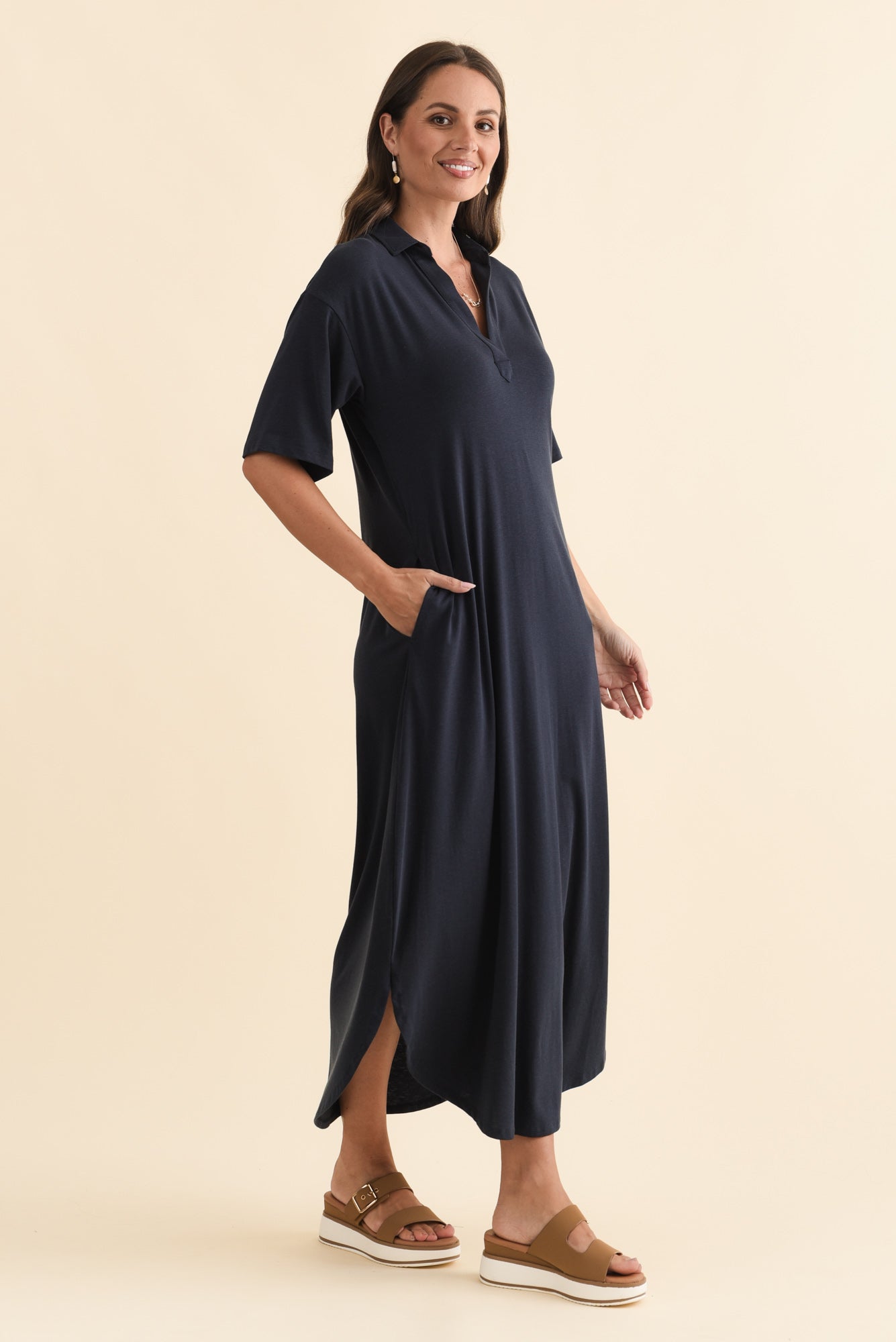 Marnie Navy Bamboo Tie Dress