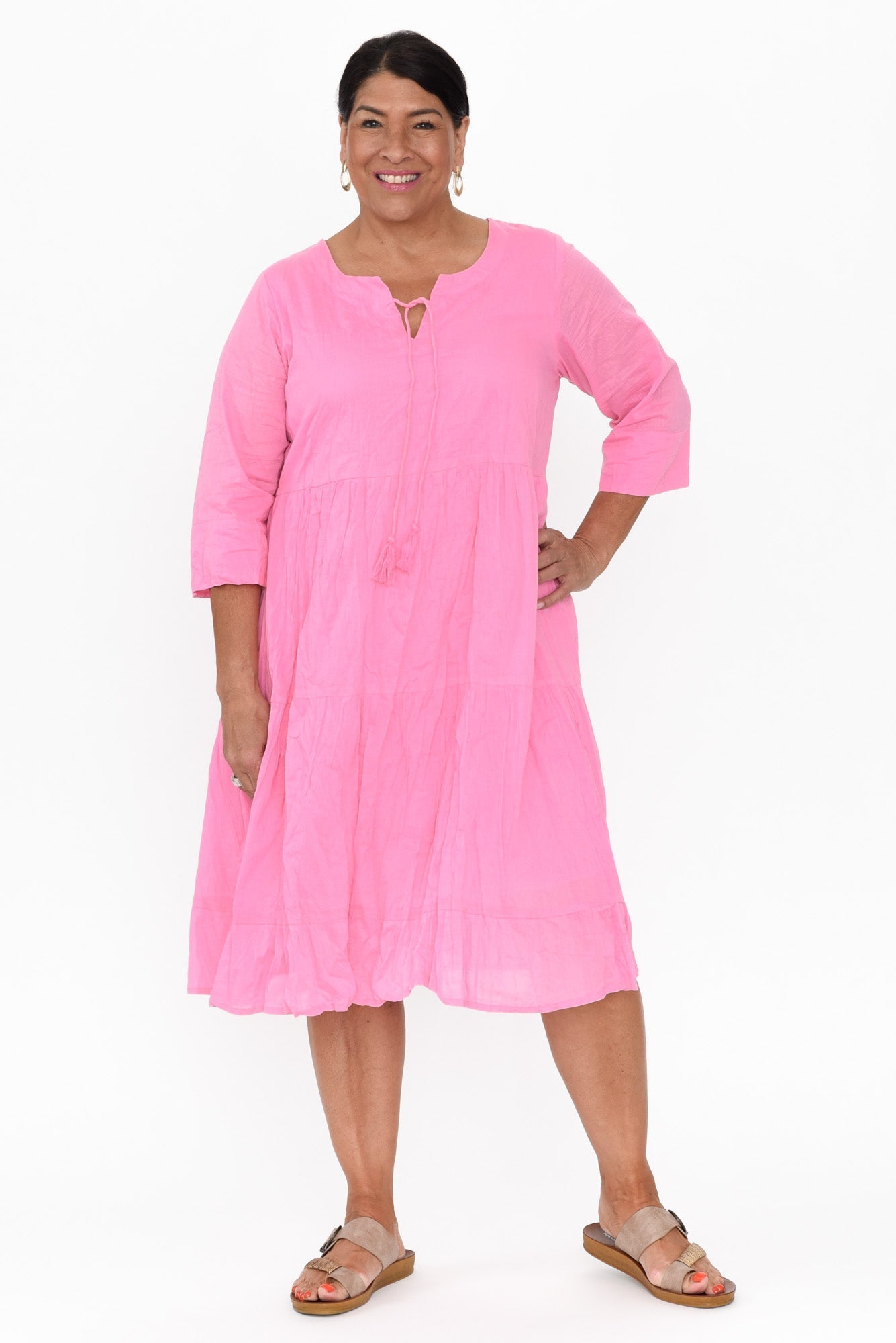 Milana Bright Pink Crinkle Cotton Dress Side View 2