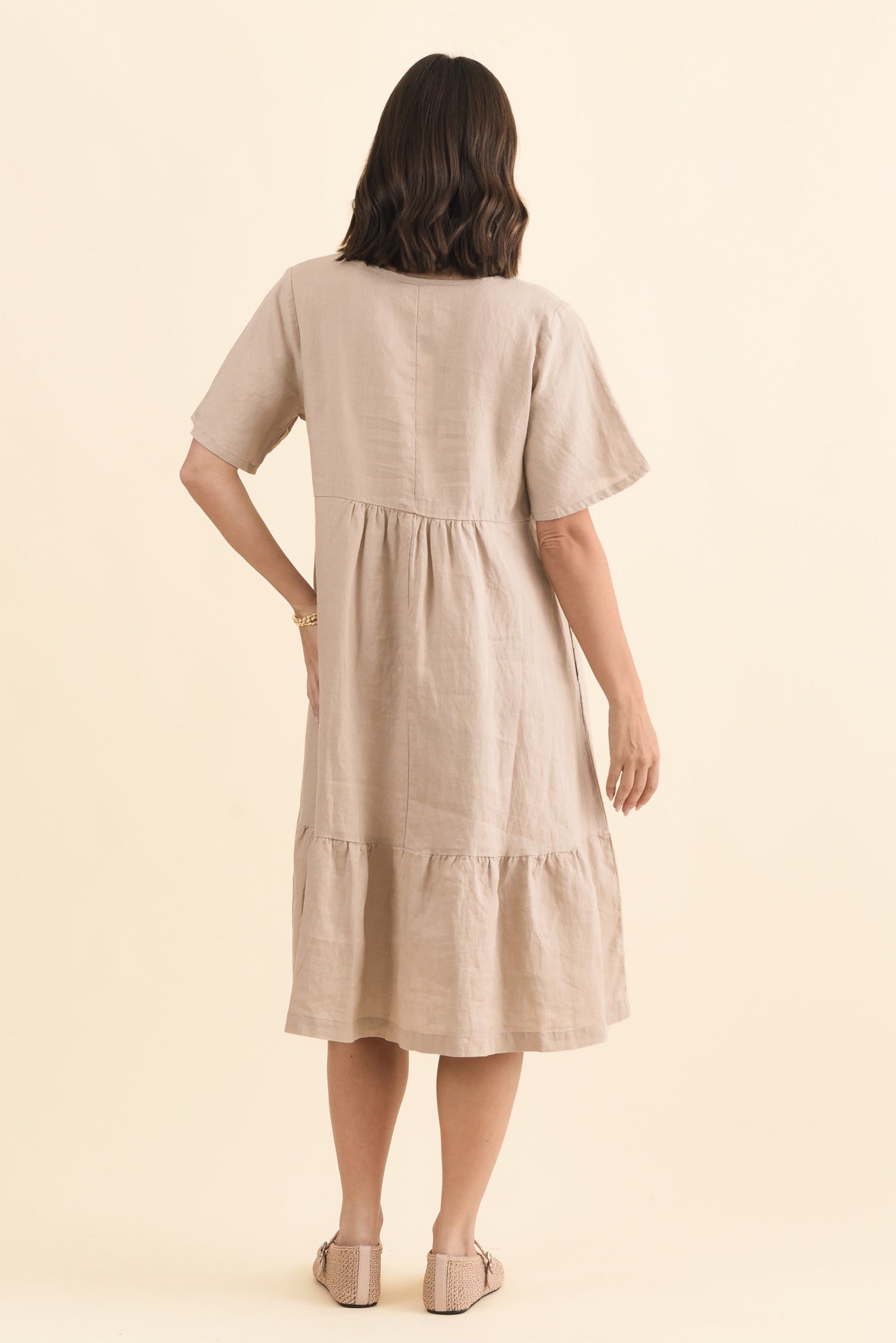Miller Beige Linen Tiered Dress
