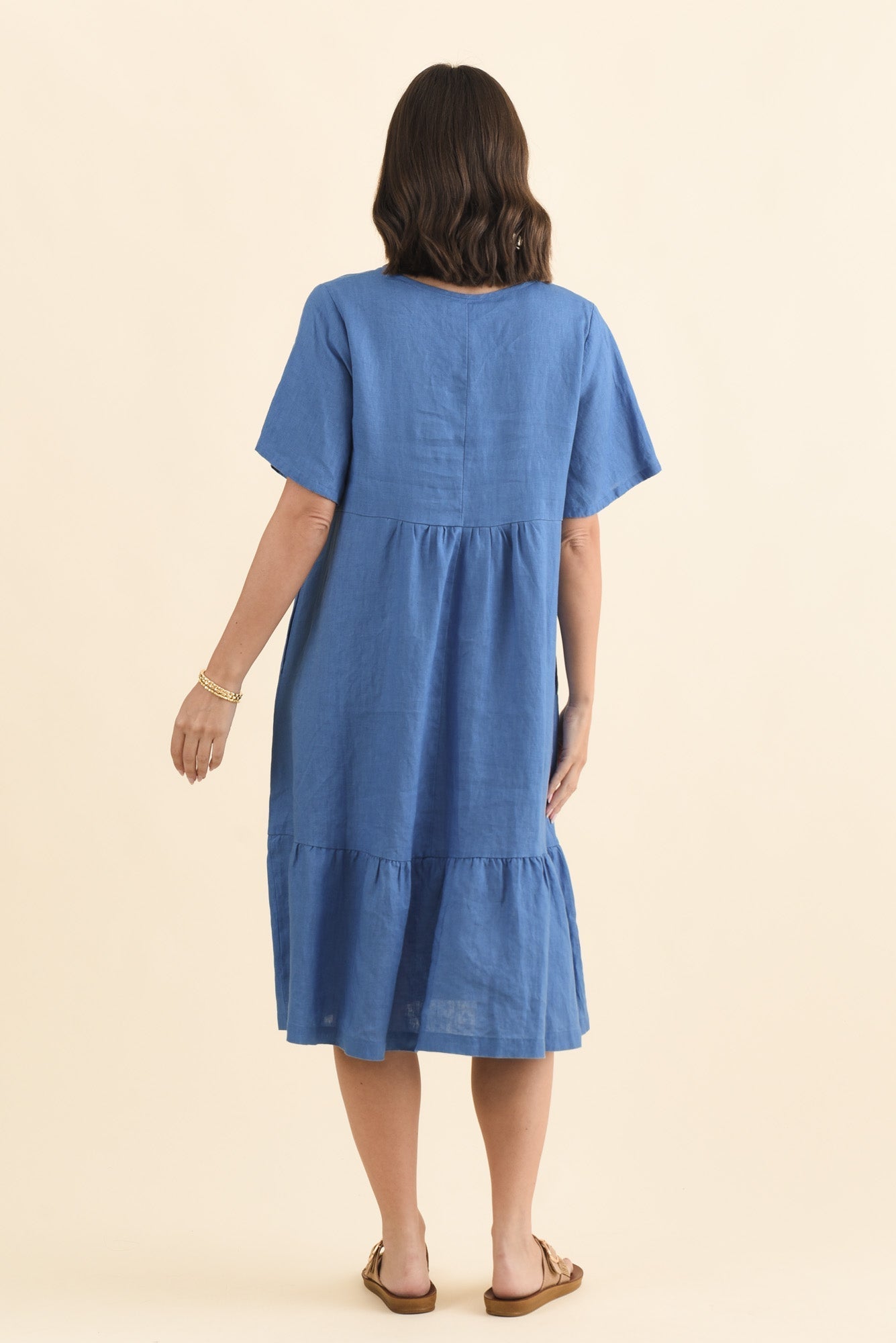 Miller Blue Linen Tiered Dress
