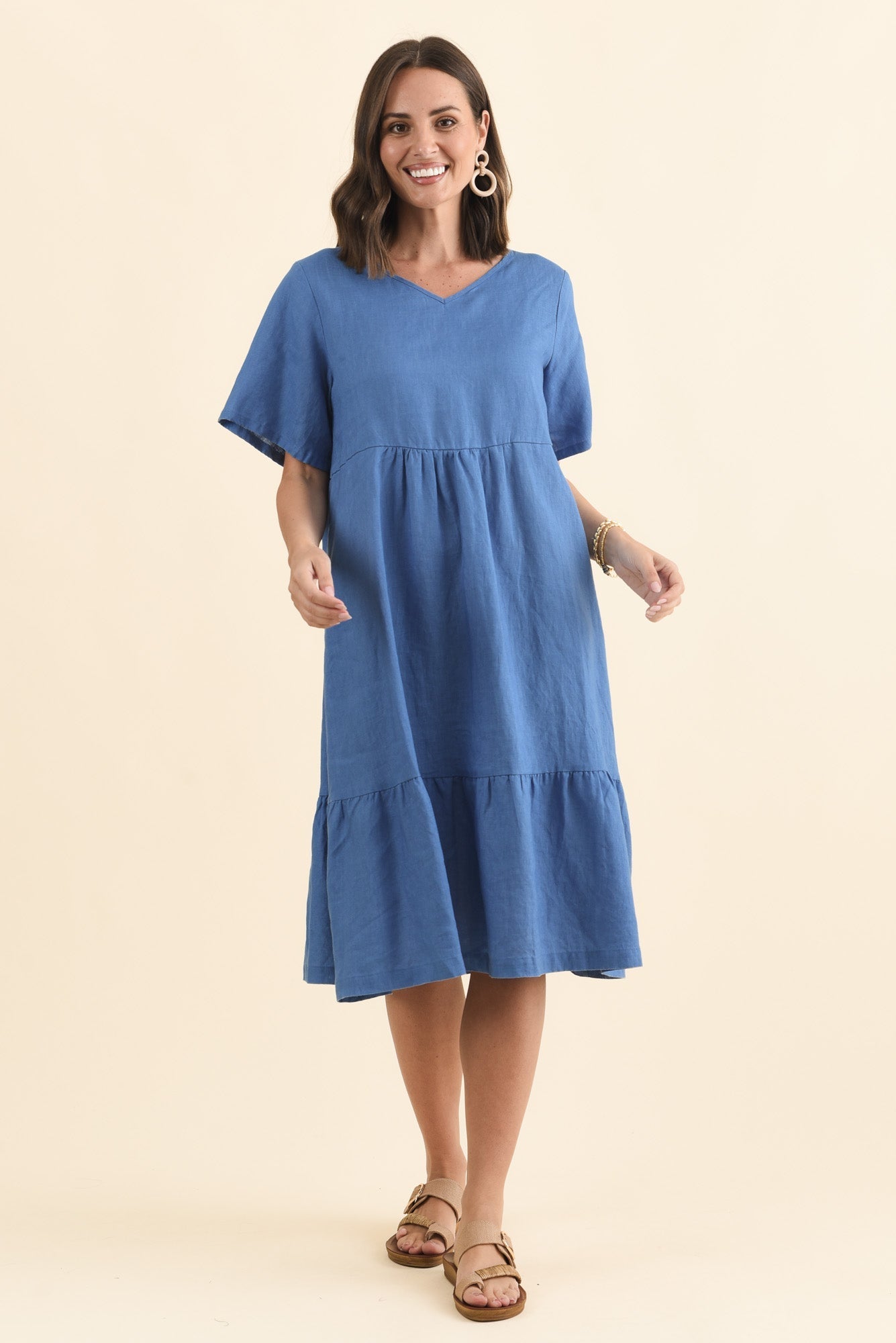 Miller Blue Linen Tiered Dress