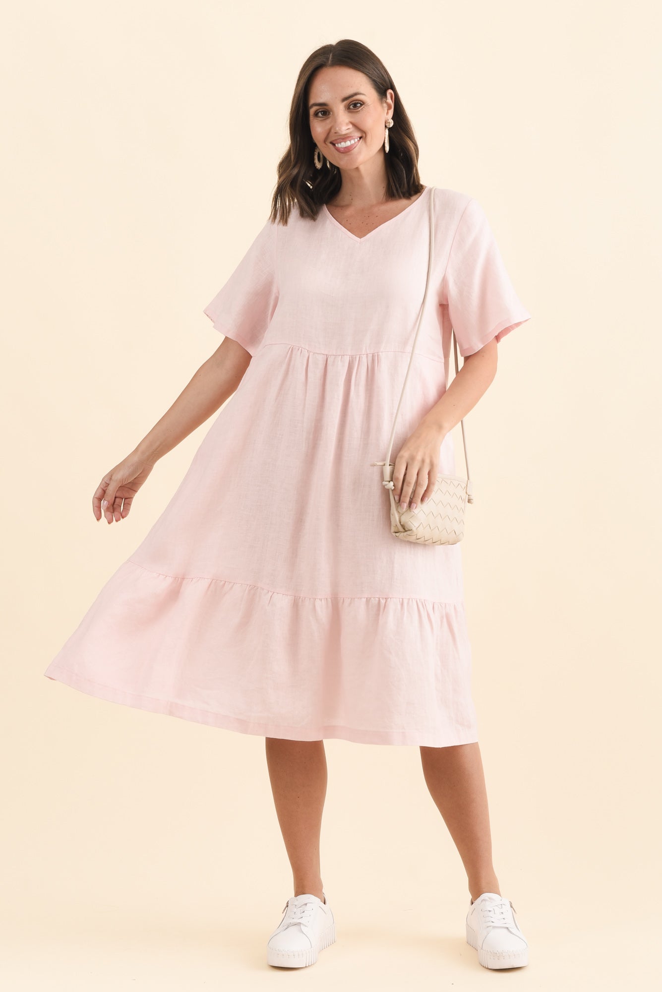 Miller Blush Linen Tiered Dress