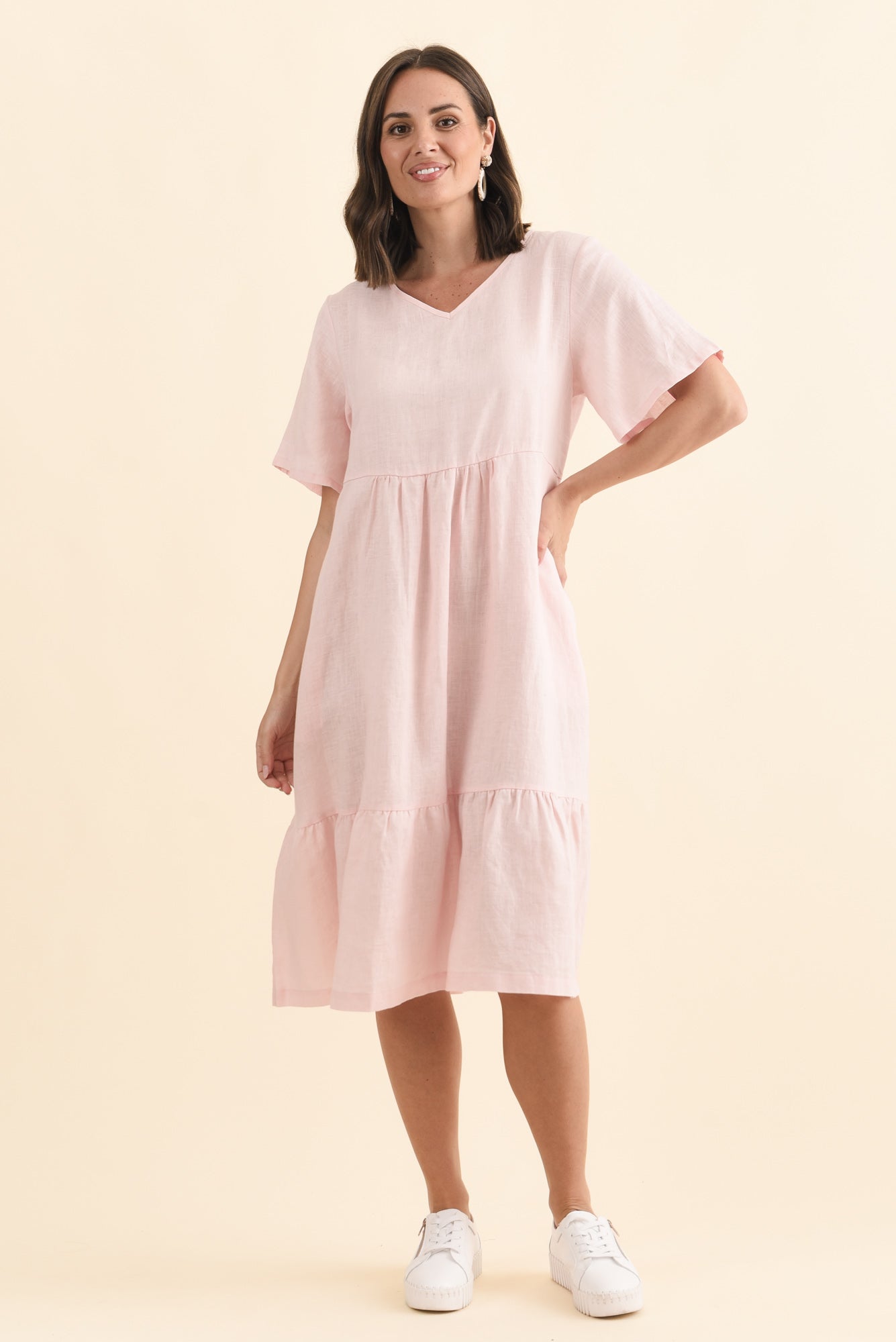 Miller Blush Linen Tiered Dress