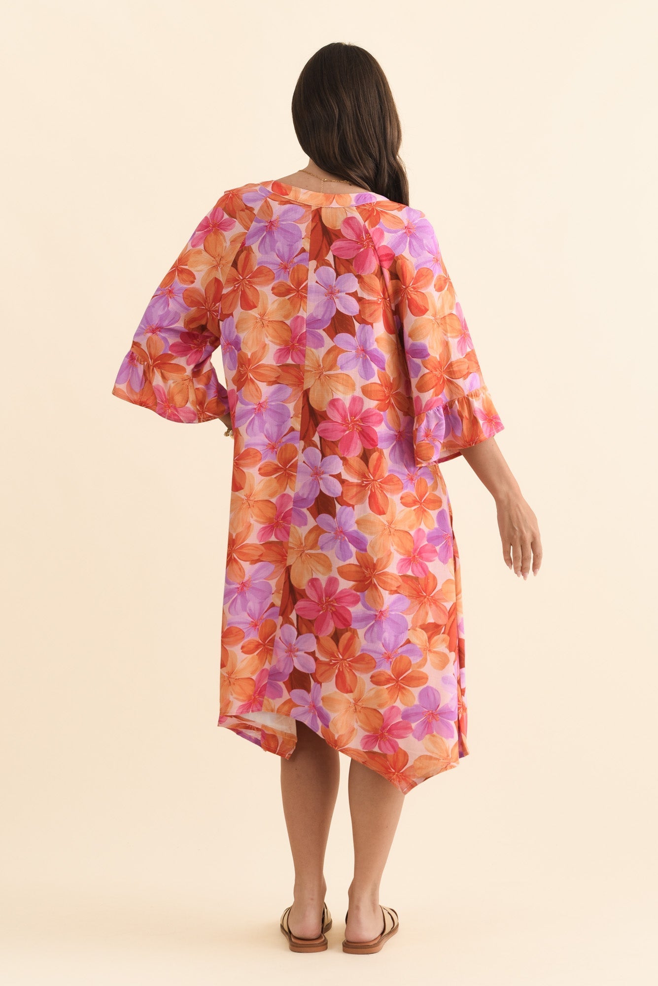 Millicent Orange Garden Linen Cotton Dress