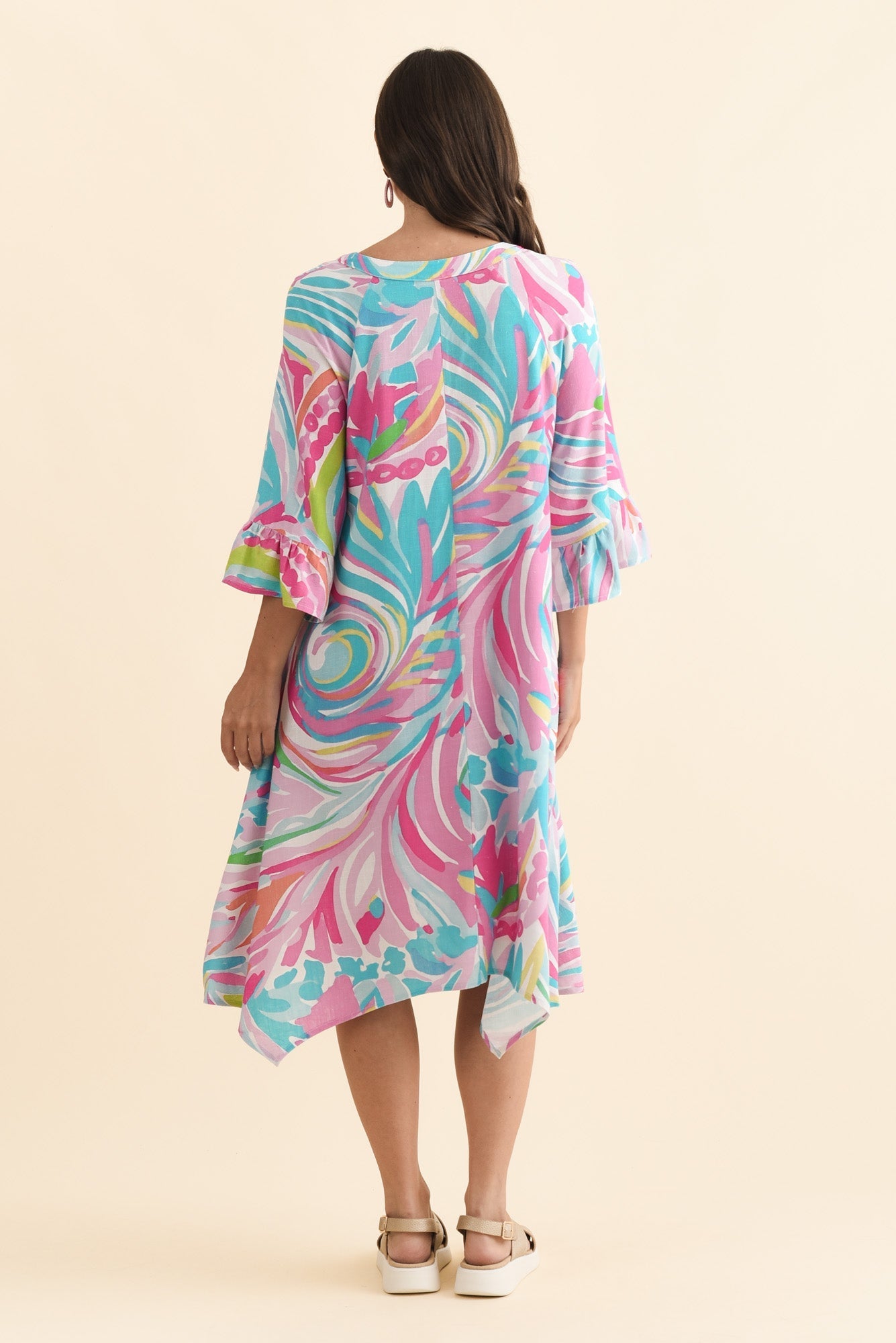 Millicent Pink Swirl Linen Cotton Dress