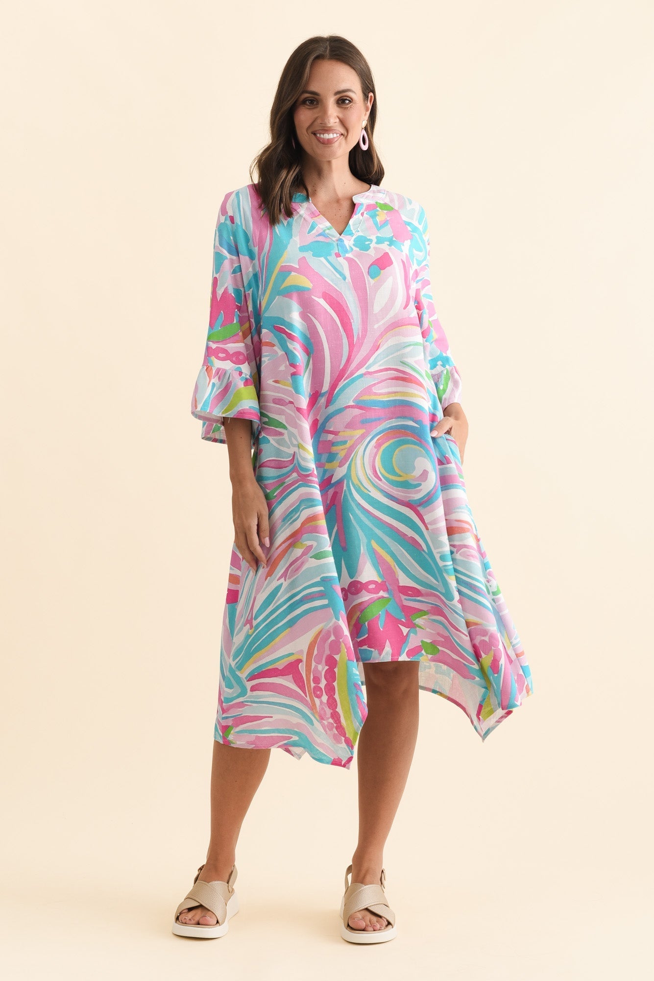 Millicent Pink Swirl Linen Cotton Dress