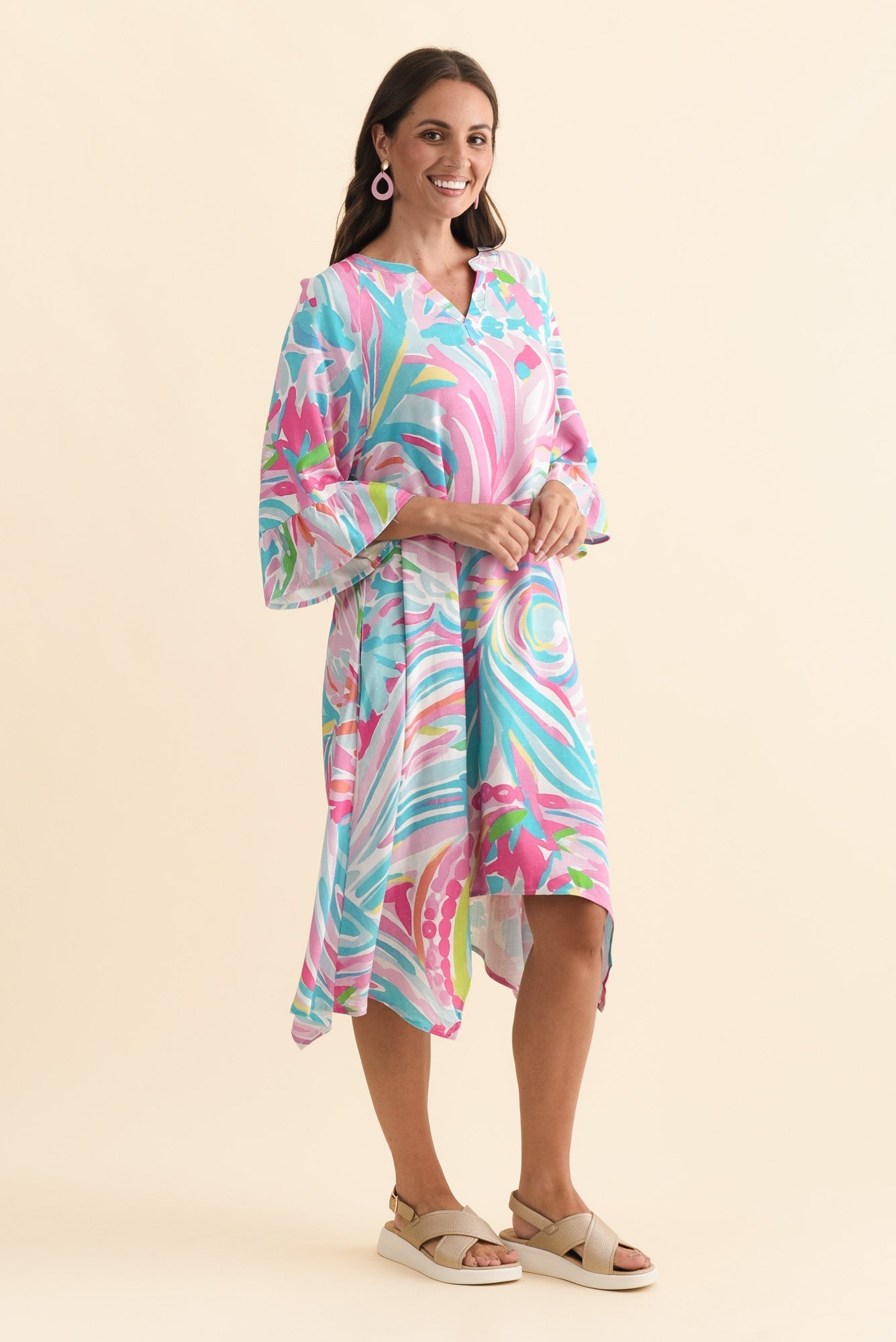 Millicent Pink Swirl Linen Cotton Dress