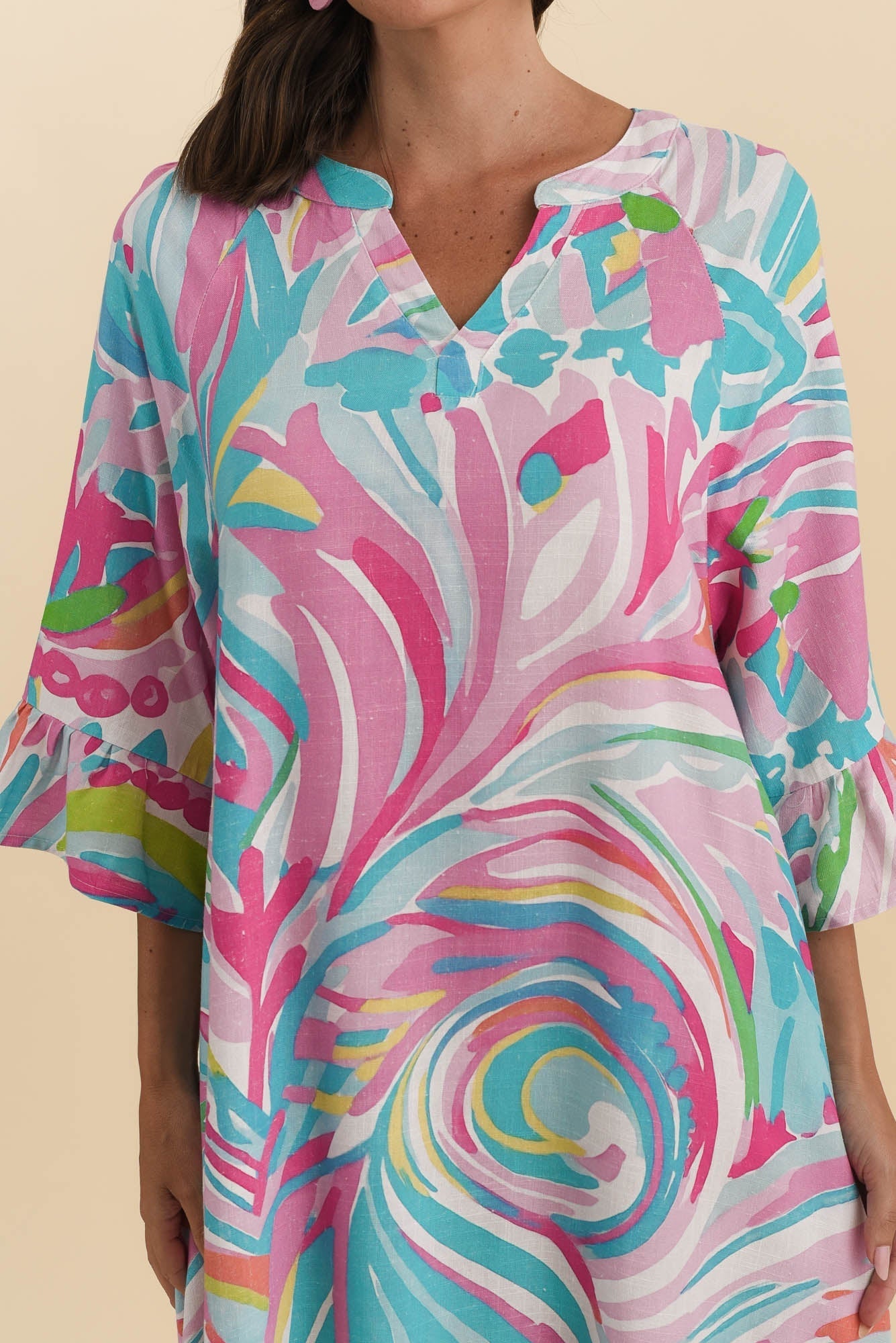 Millicent Pink Swirl Linen Cotton Dress