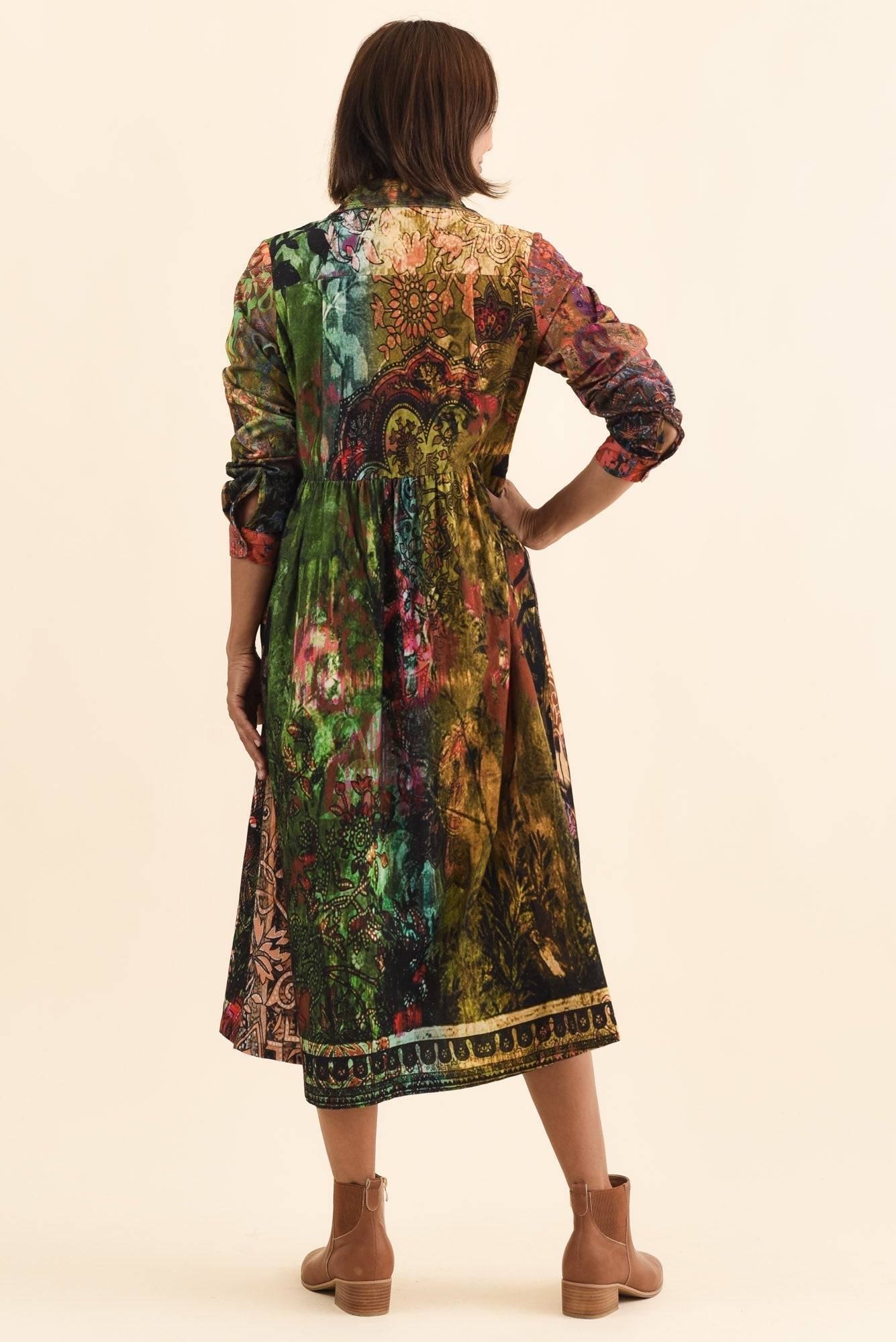 Minara Green Abstract Cotton Shirt Dress