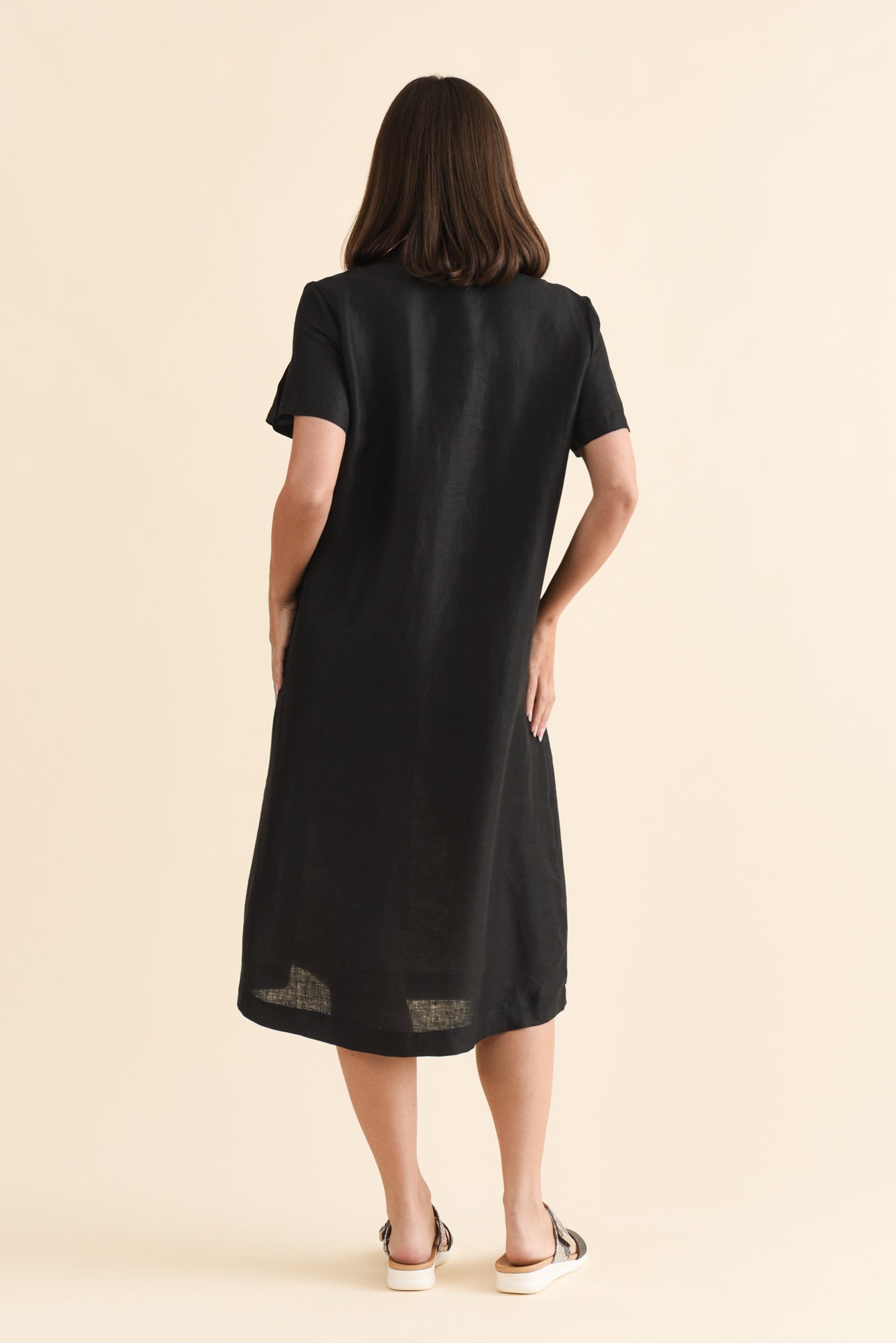 Miranda Black Linen Collared Dress