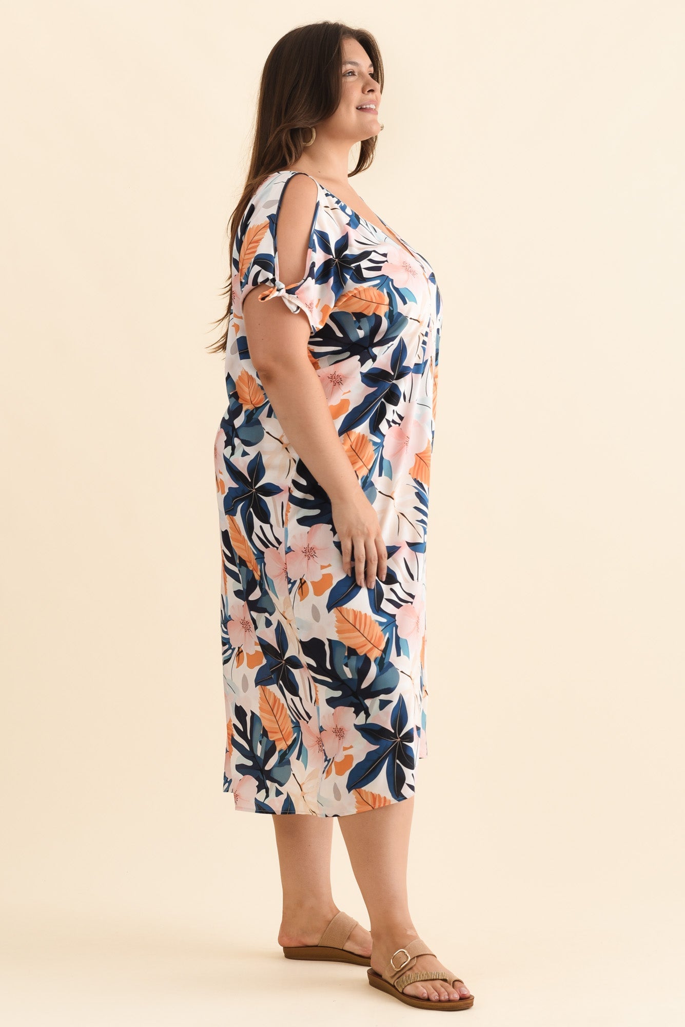 Miranda Navy Garden Cold Shoulder Kaftan