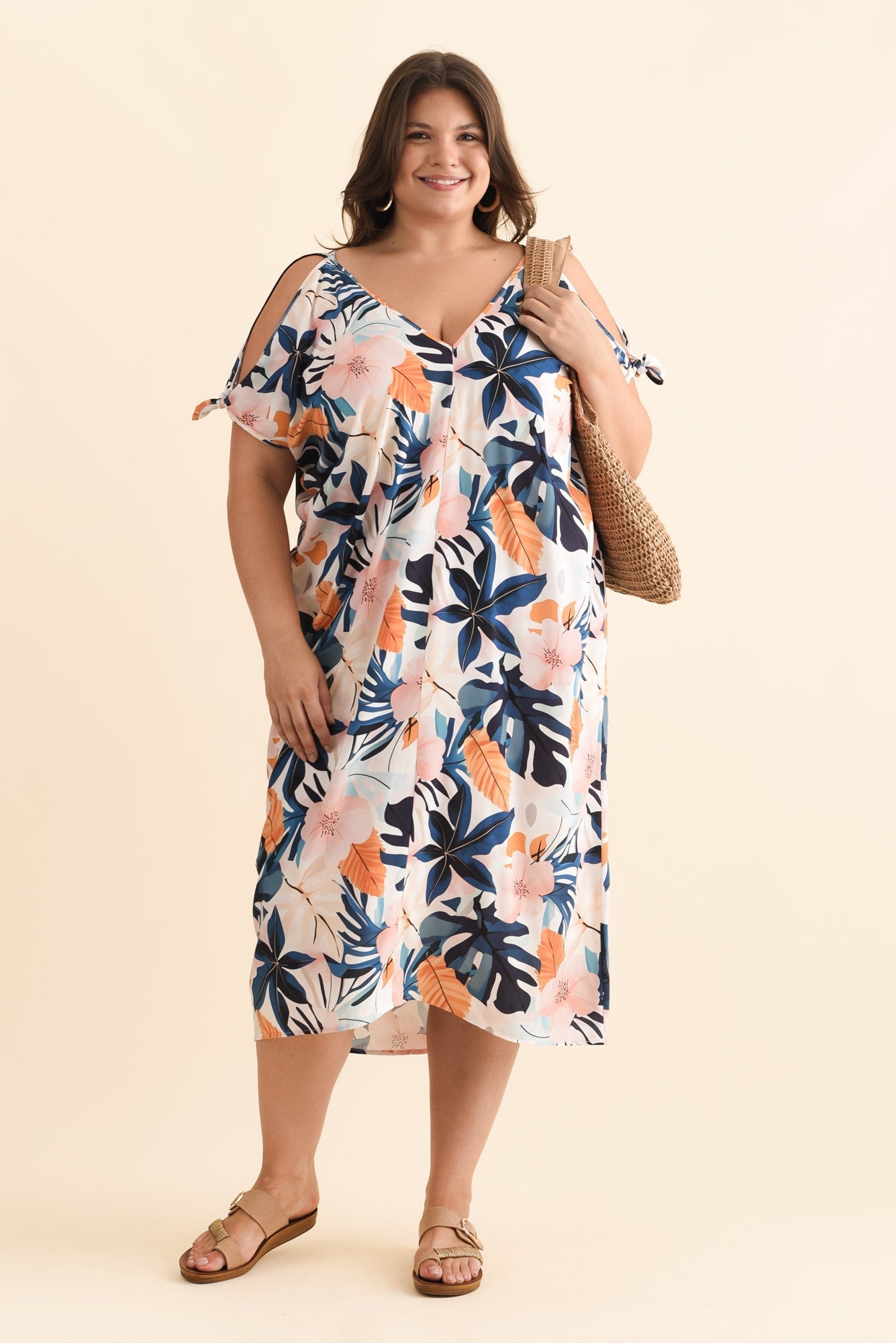 Miranda Navy Garden Cold Shoulder Kaftan