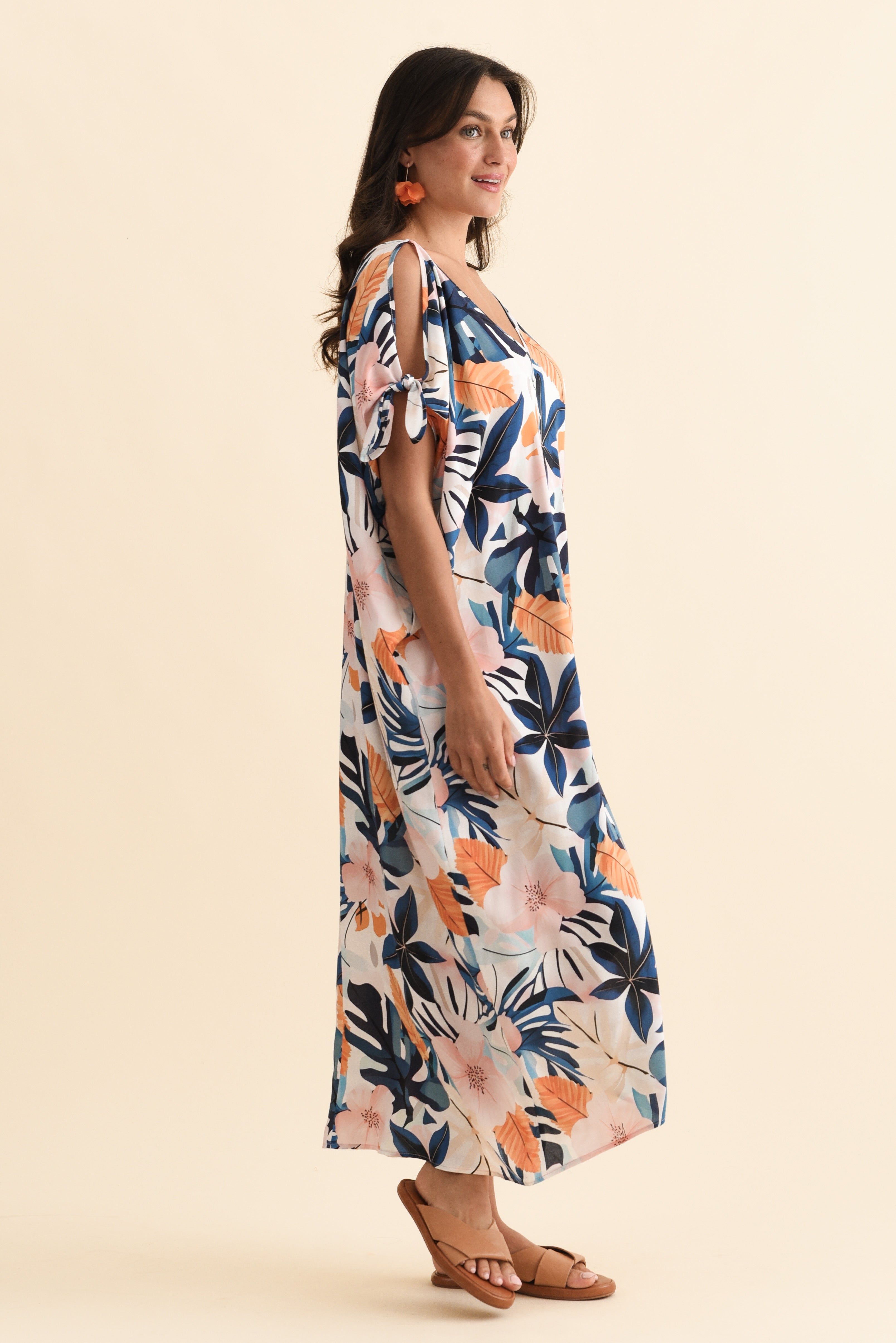 Miranda Navy Garden Cold Shoulder Kaftan