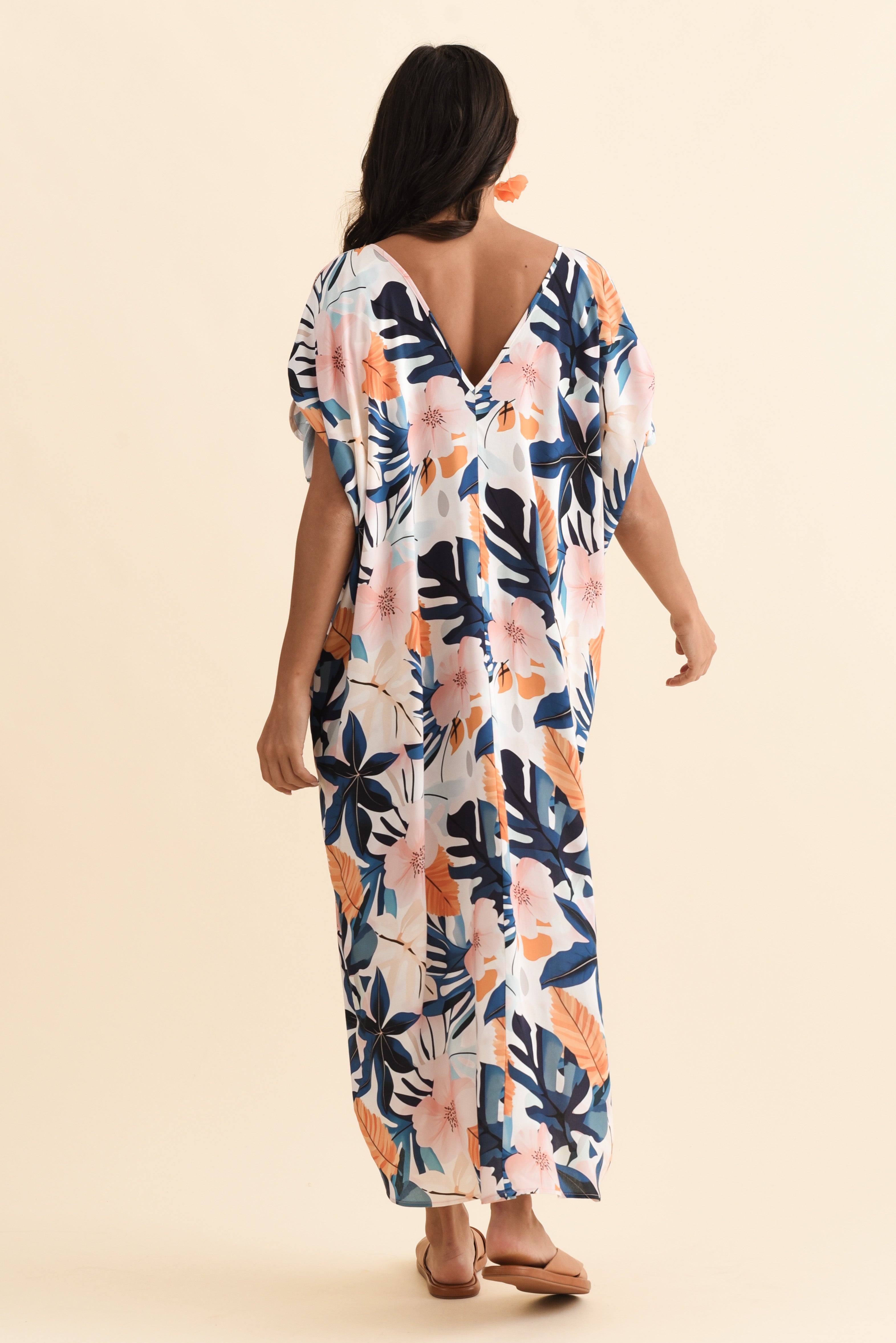 Miranda Navy Garden Cold Shoulder Kaftan