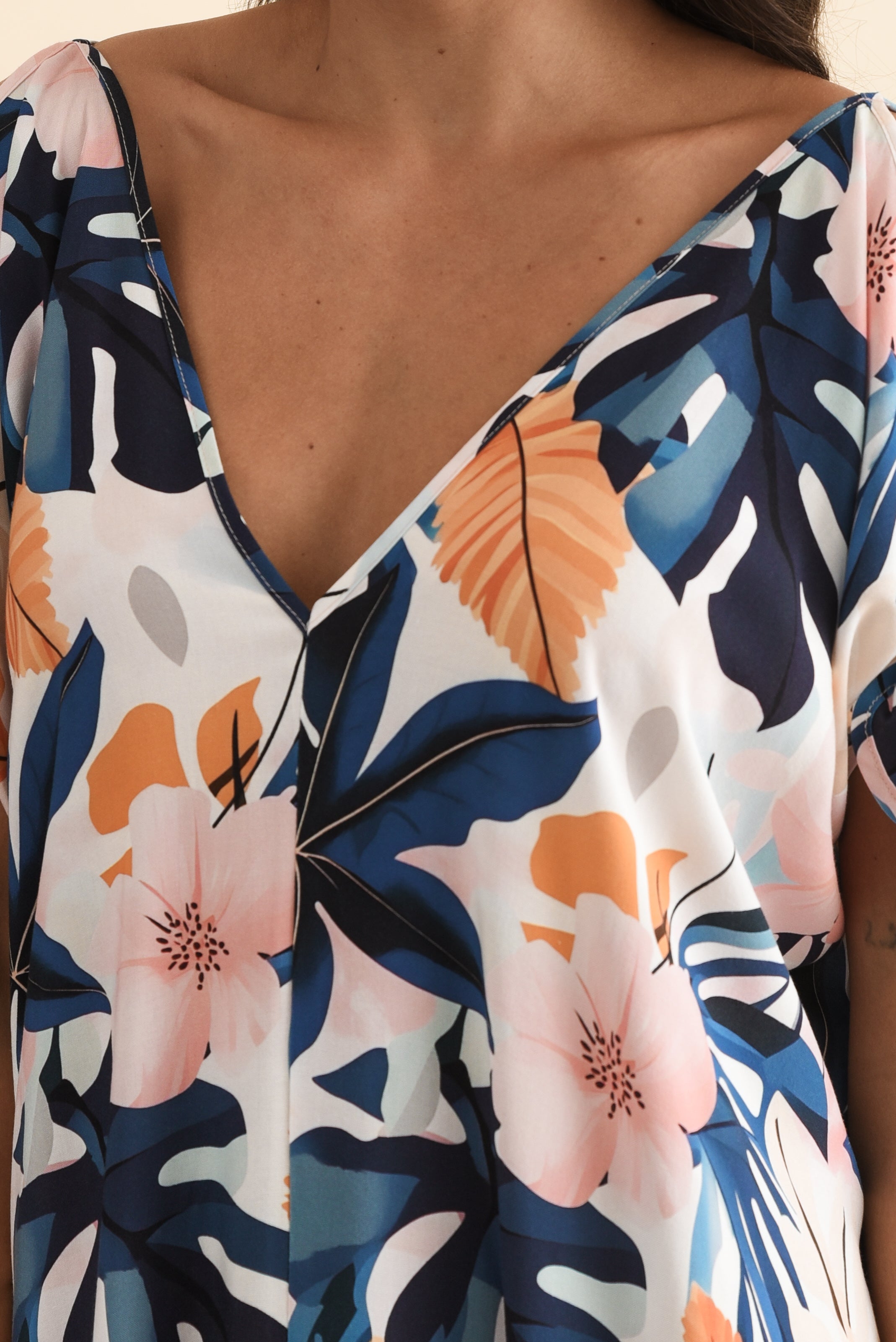 Miranda Navy Garden Cold Shoulder Kaftan