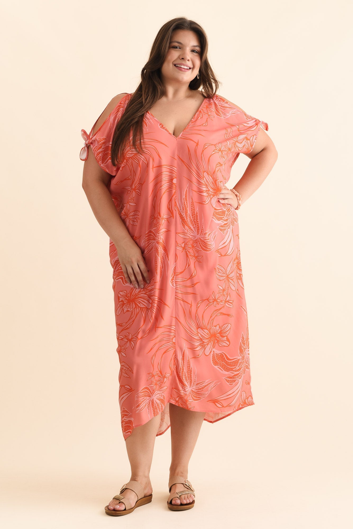 Miranda Pink Botanical Cold Shoulder Kaftan
