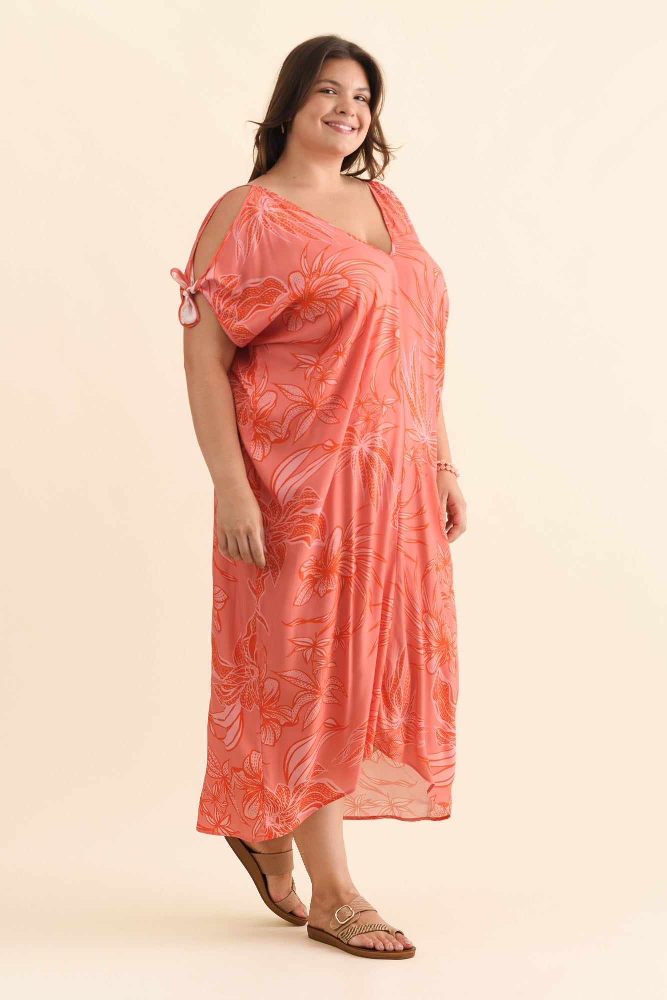 Miranda Pink Botanical Cold Shoulder Kaftan