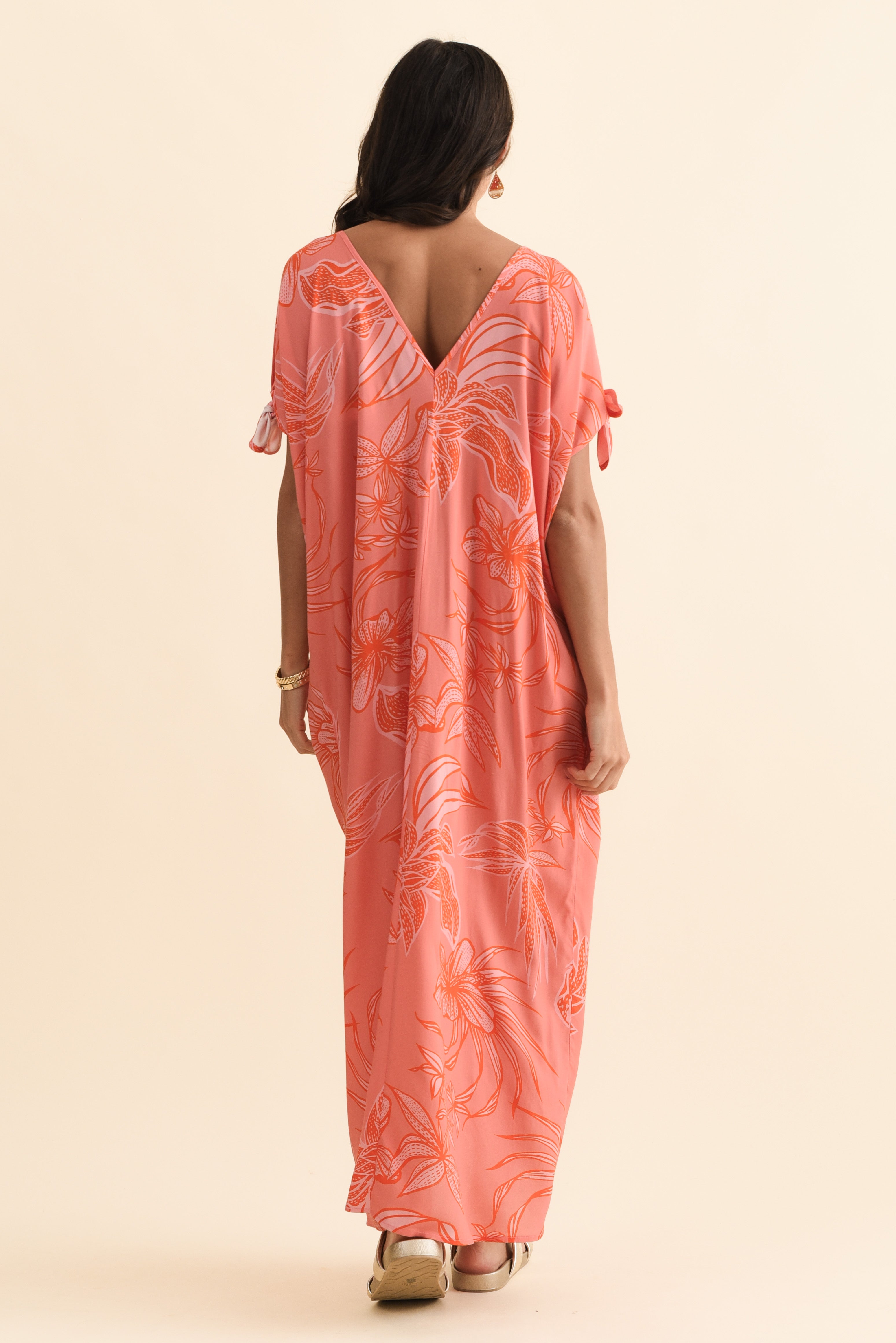 Miranda Pink Botanical Cold Shoulder Kaftan