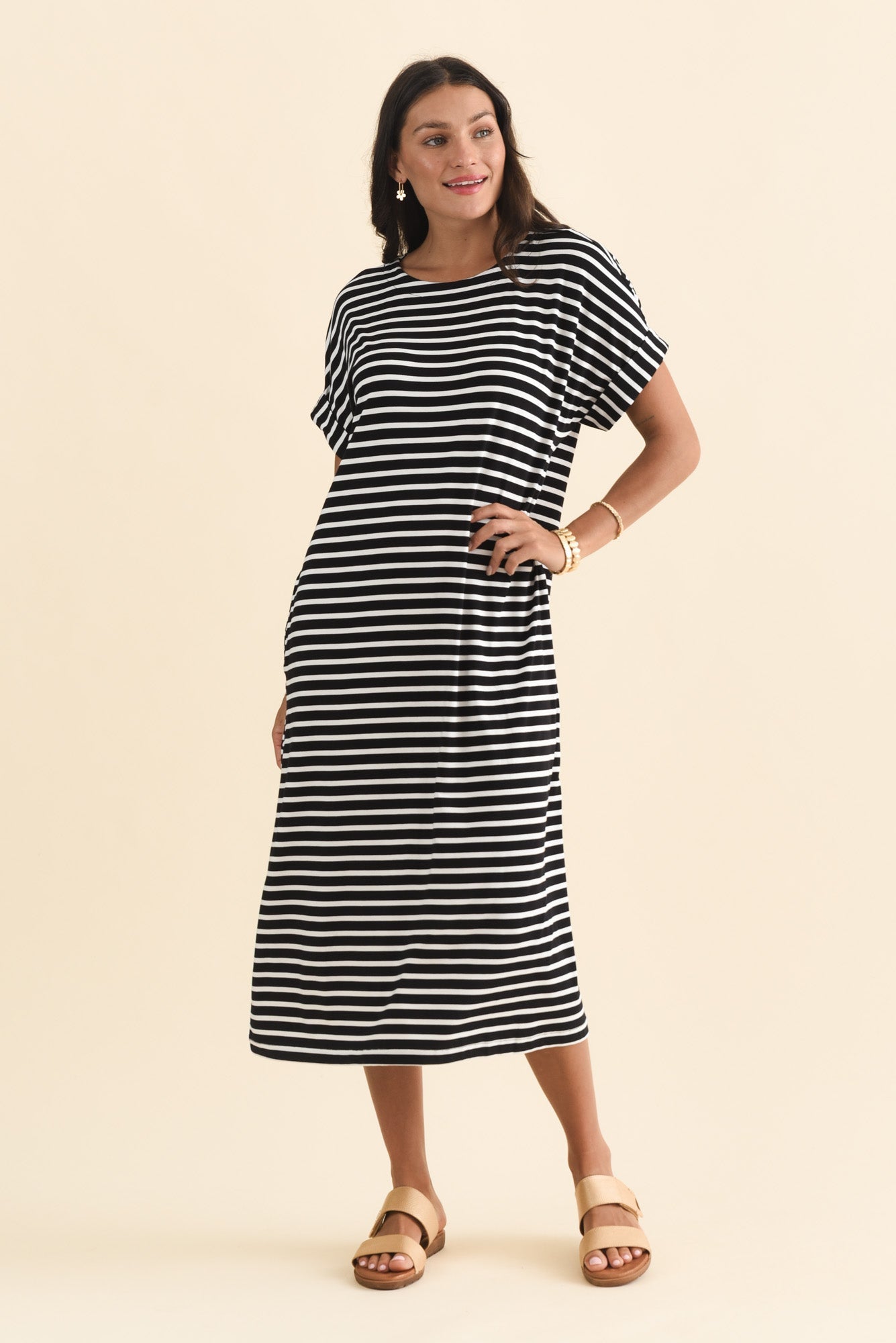 Monica Black Stripe Bamboo Dress
