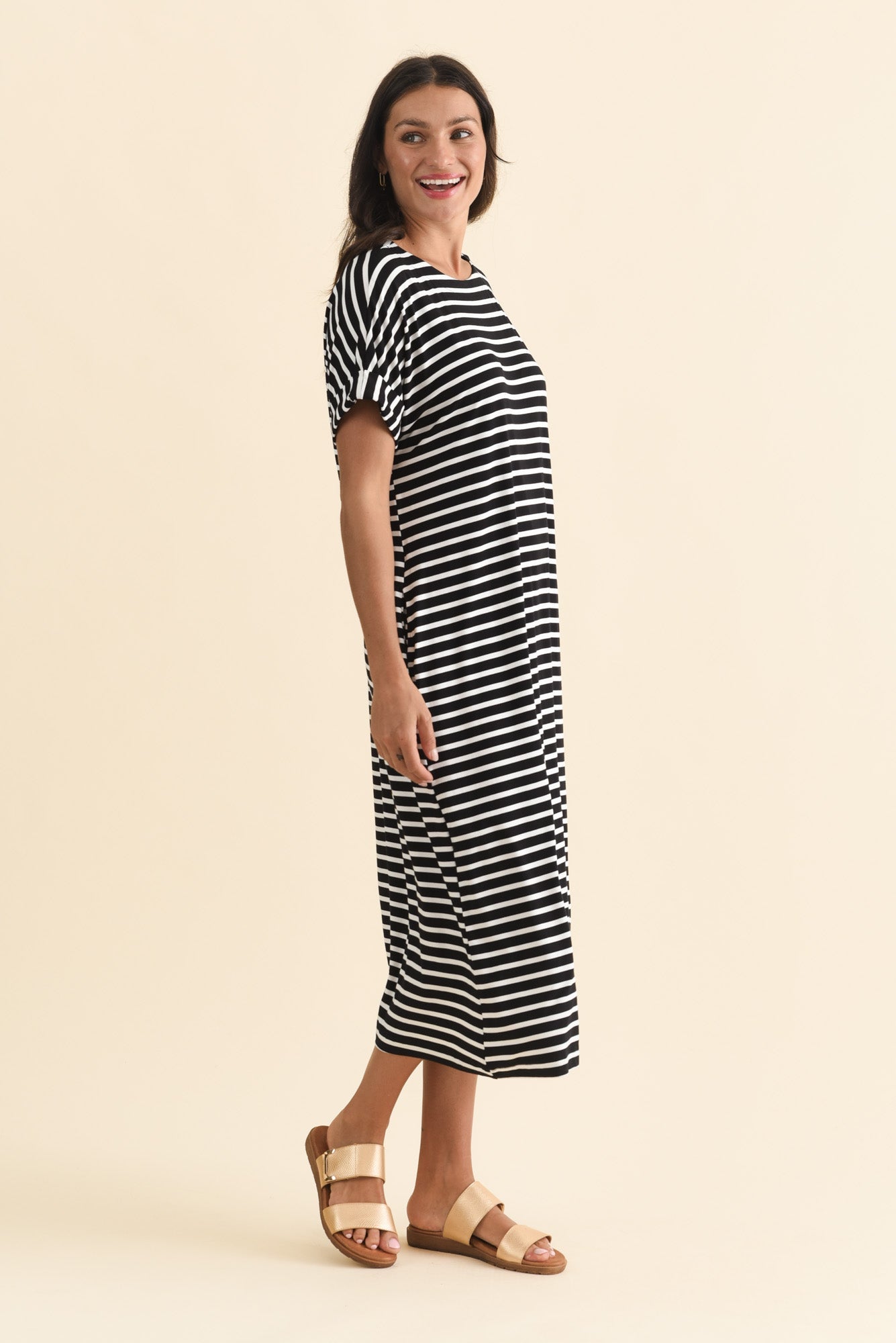 Monica Black Stripe Bamboo Dress